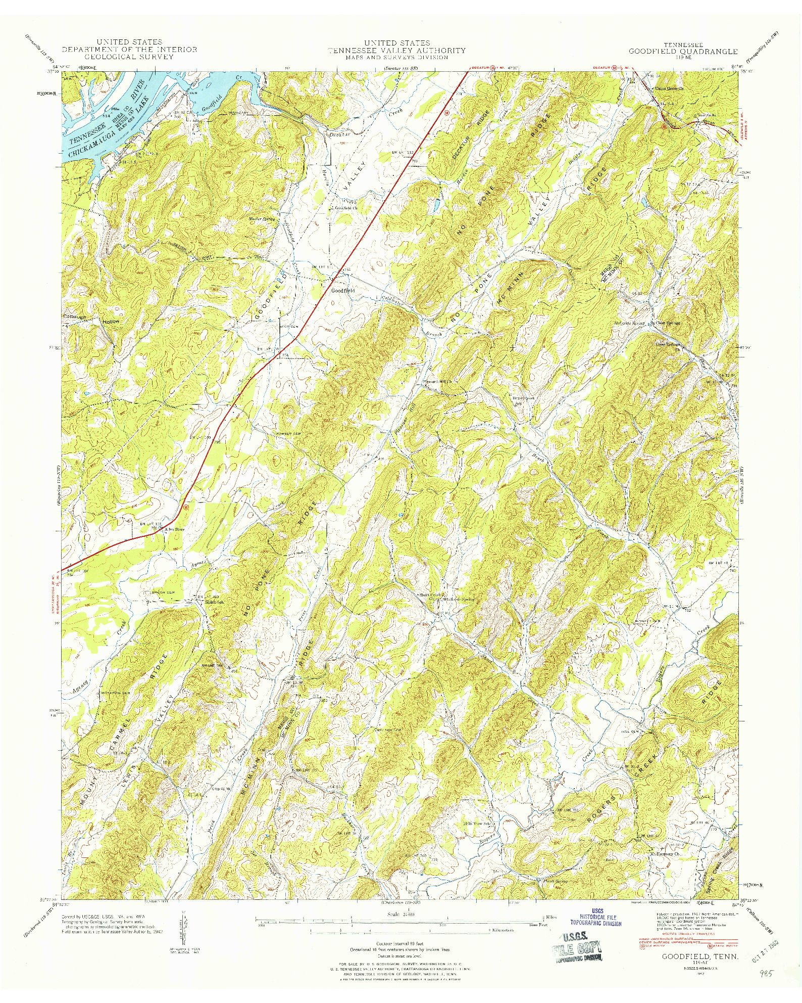 USGS 1:24000-SCALE QUADRANGLE FOR GOODFIELD, TN 1942