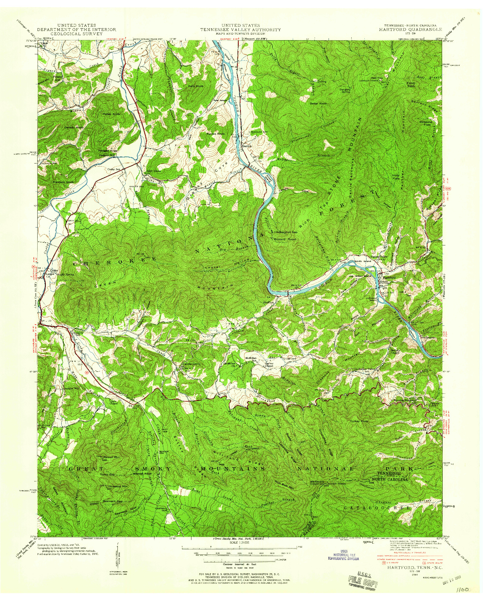 USGS 1:24000-SCALE QUADRANGLE FOR HARTFORD, TN 1940