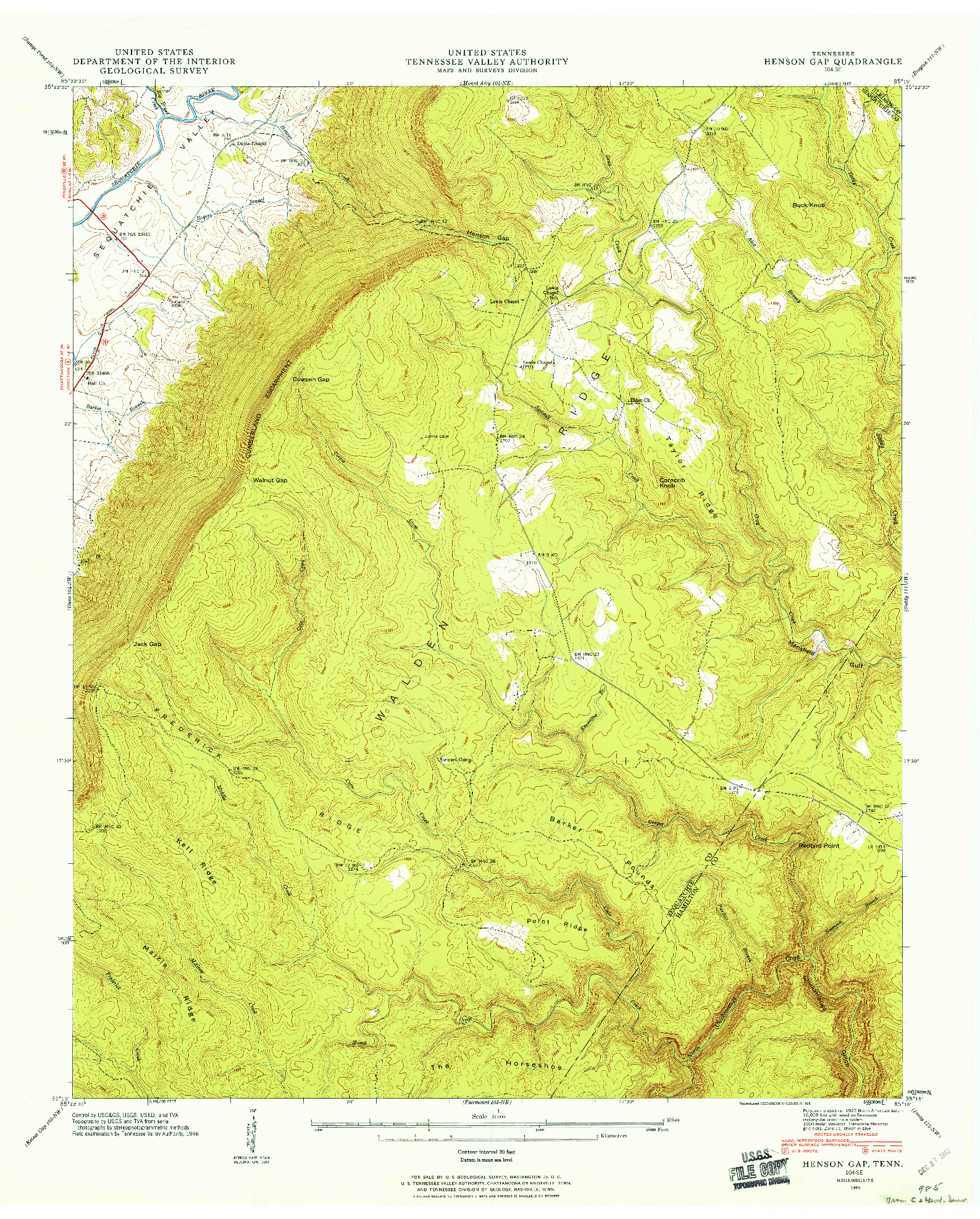 USGS 1:24000-SCALE QUADRANGLE FOR HENSON GAP, TN 1946
