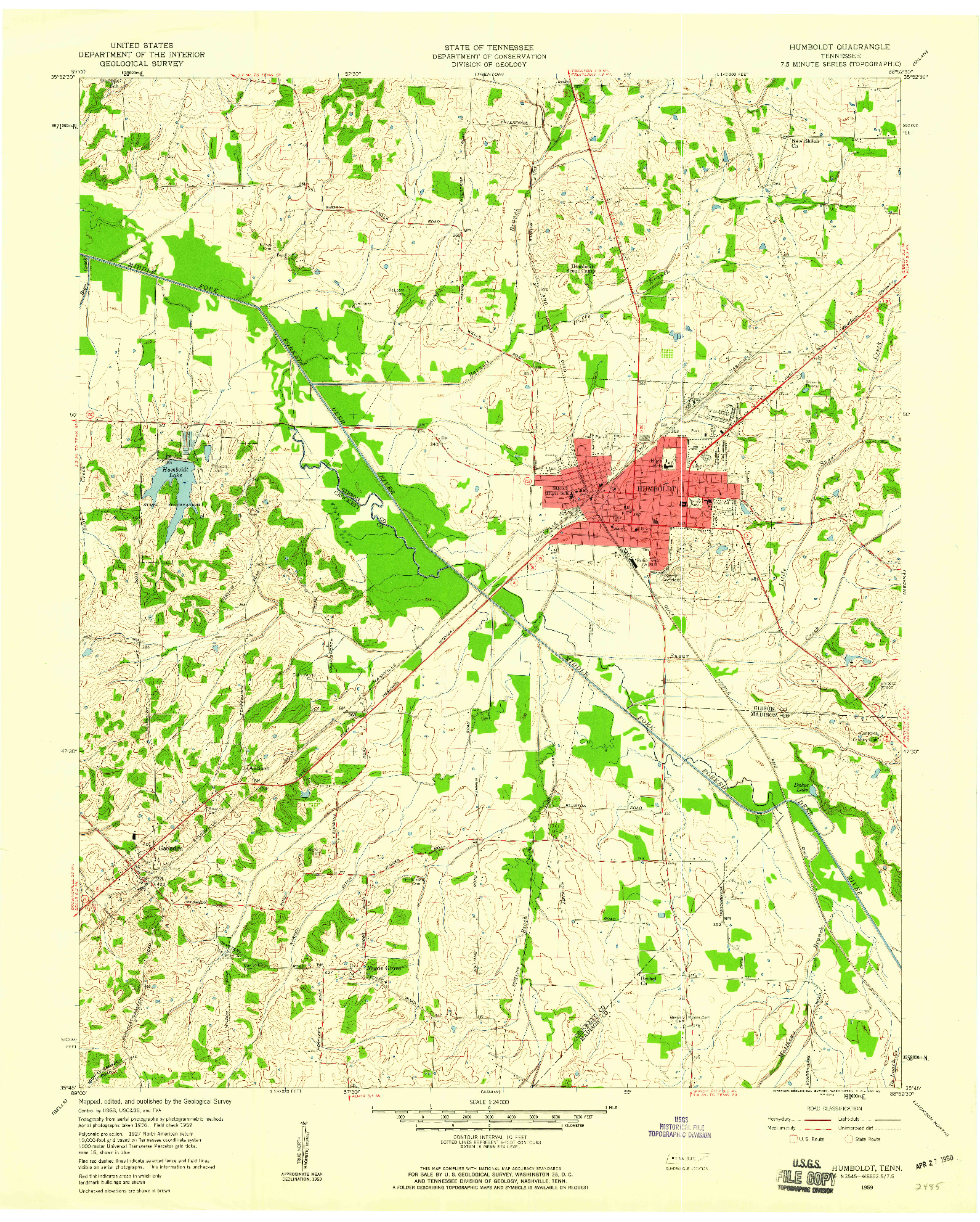 USGS 1:24000-SCALE QUADRANGLE FOR HUMBOLDT, TN 1959