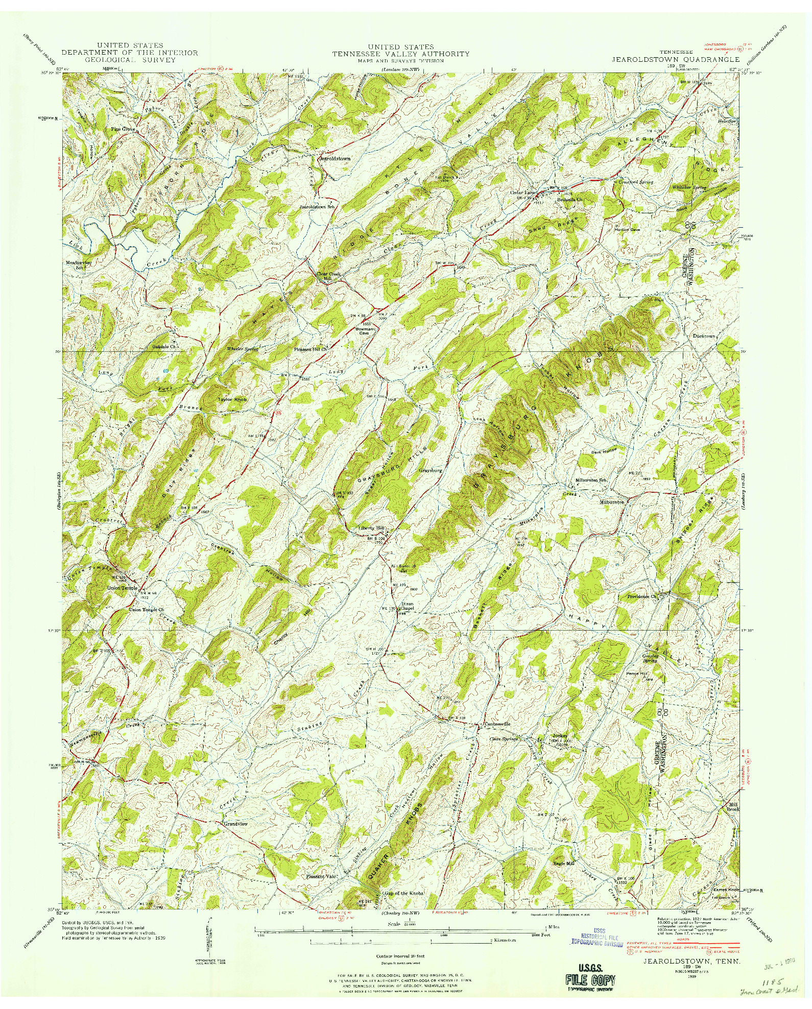 USGS 1:24000-SCALE QUADRANGLE FOR JEAROLDSTOWN, TN 1939