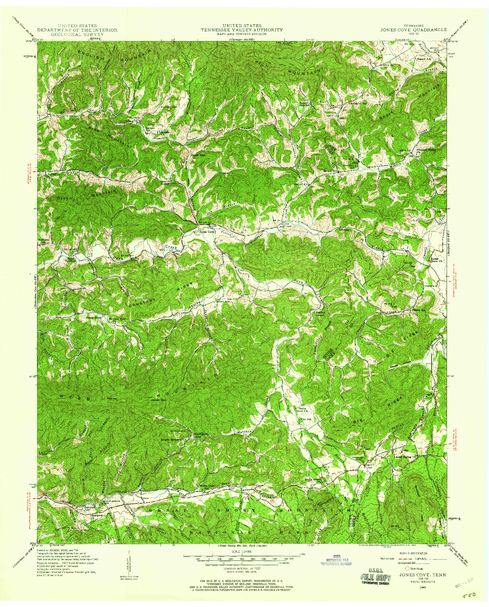 USGS 1:24000-SCALE QUADRANGLE FOR JONES COVE, TN 1940