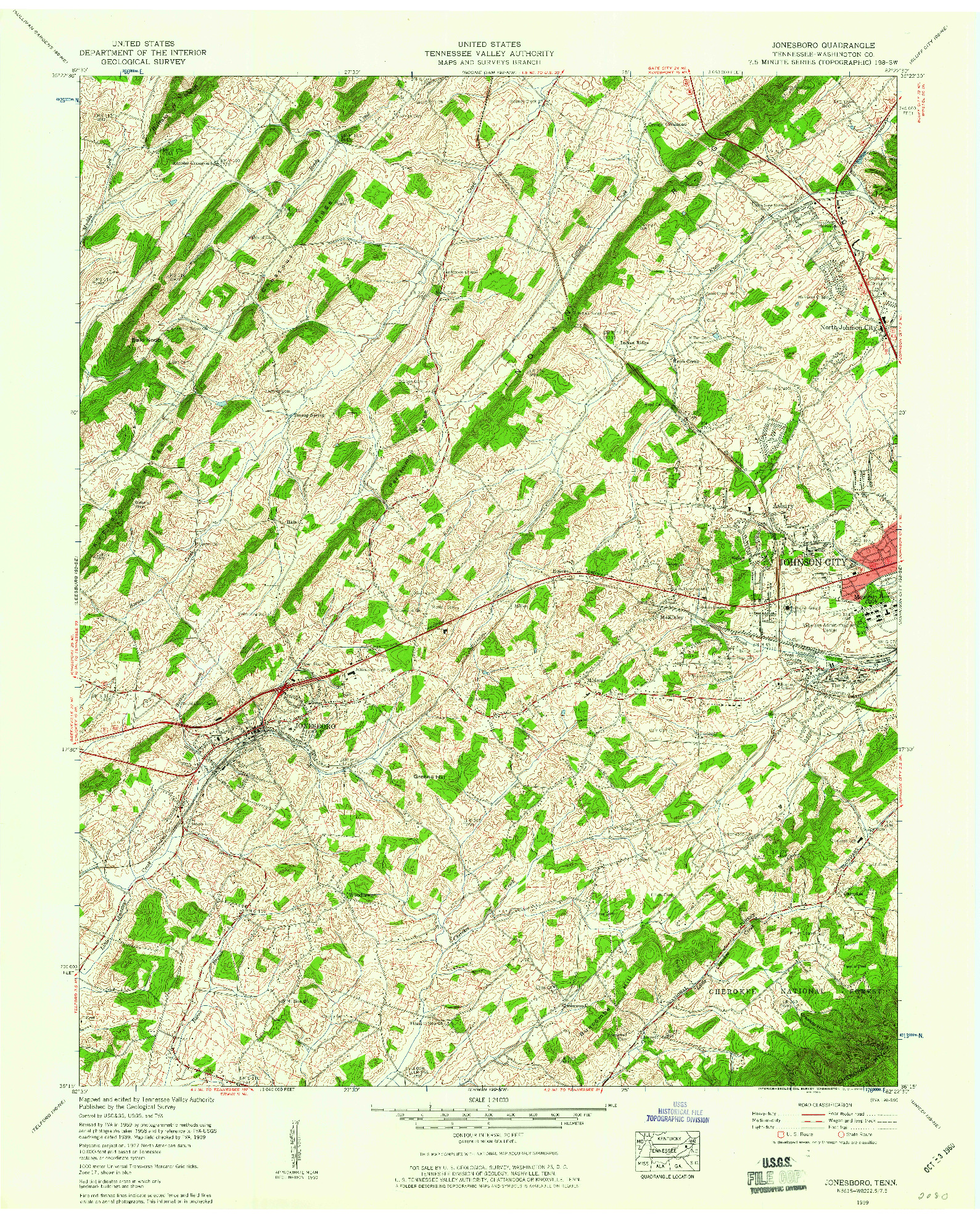 USGS 1:24000-SCALE QUADRANGLE FOR JONESBORO, TN 1959