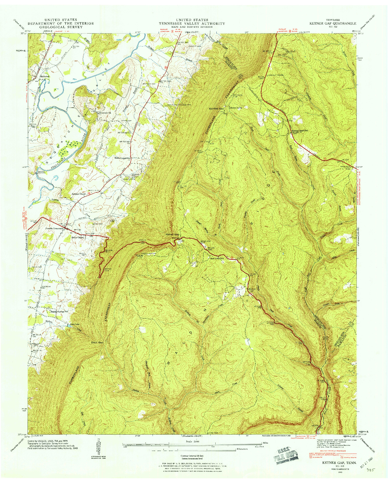 USGS 1:24000-SCALE QUADRANGLE FOR KETNER GAP, TN 1943