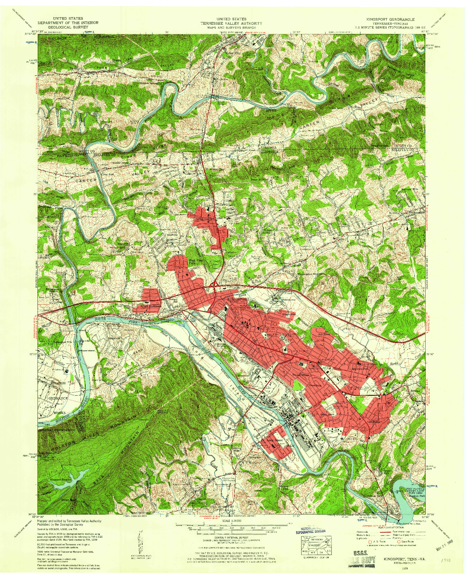 USGS 1:24000-SCALE QUADRANGLE FOR KINGSPORT, TN 1959