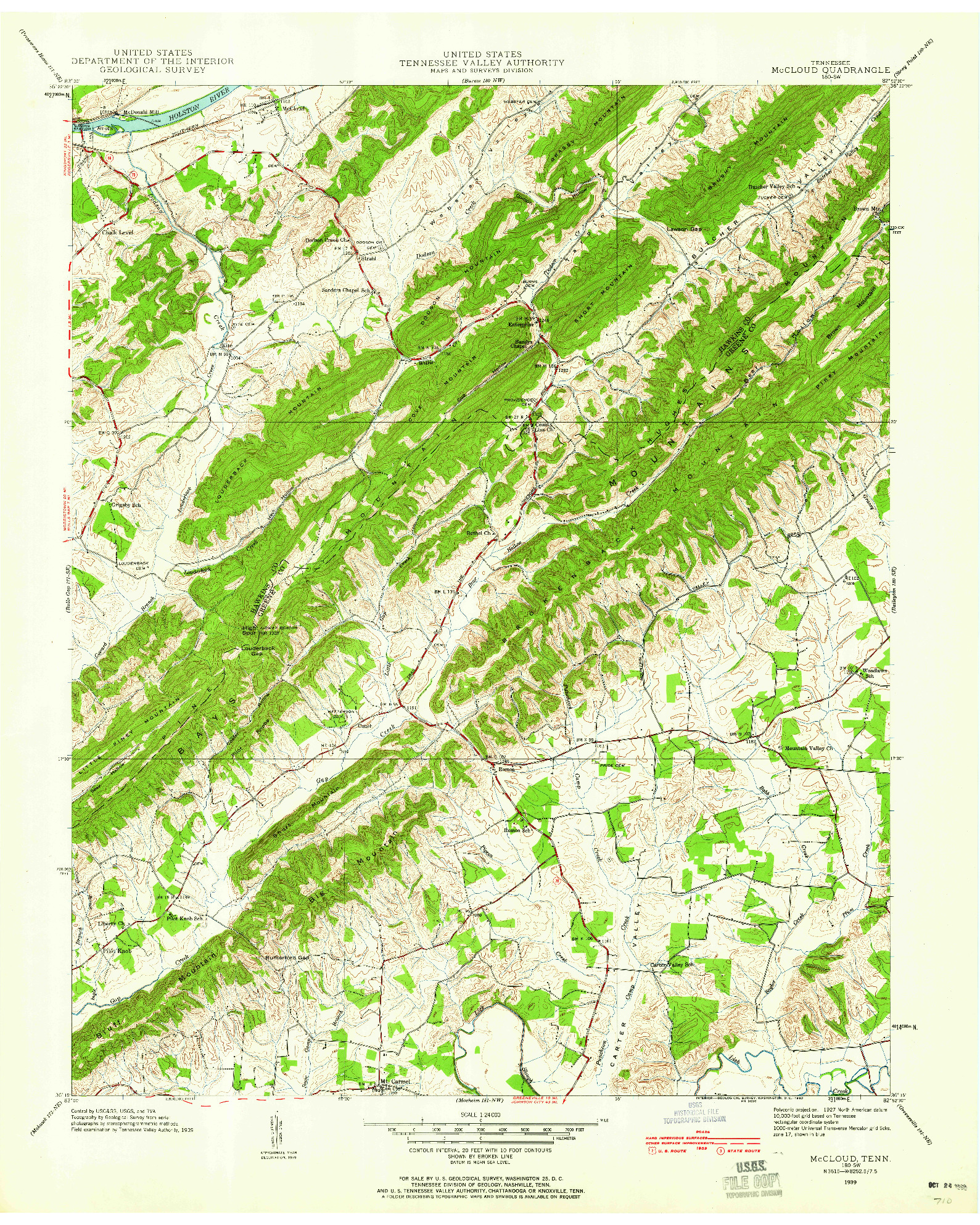 USGS 1:24000-SCALE QUADRANGLE FOR MC CLOUD, TN 1939