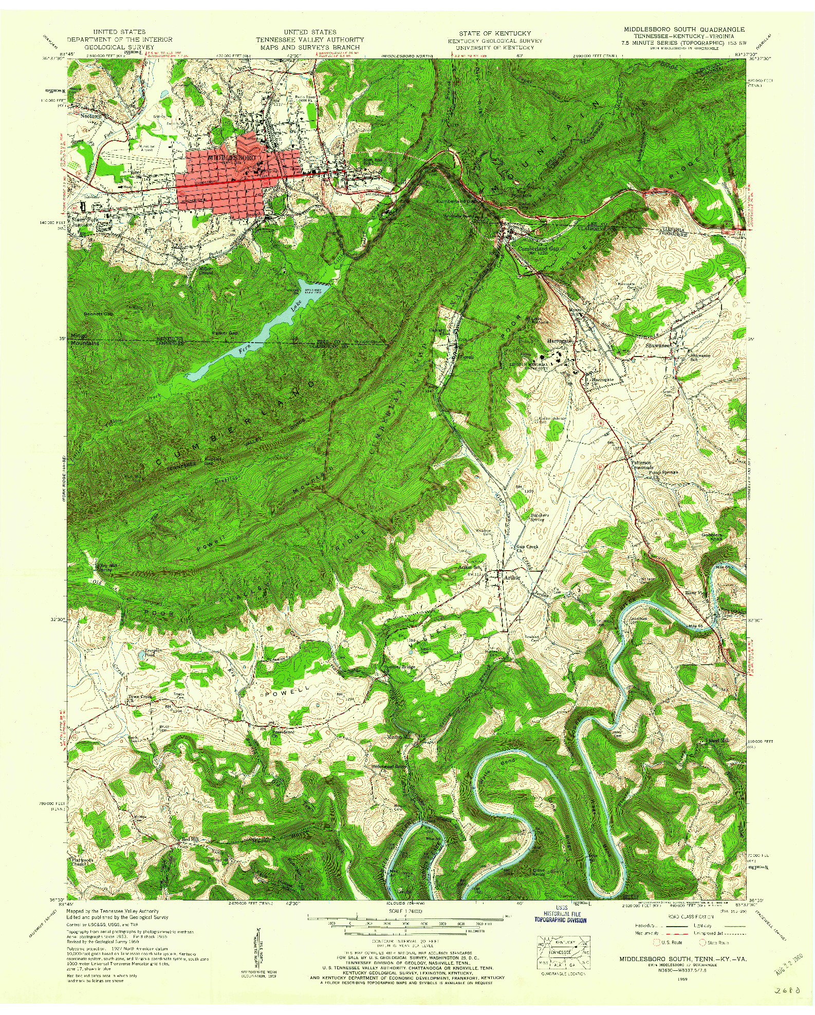 USGS 1:24000-SCALE QUADRANGLE FOR MIDDLESBORO SOUTH, TN 1959