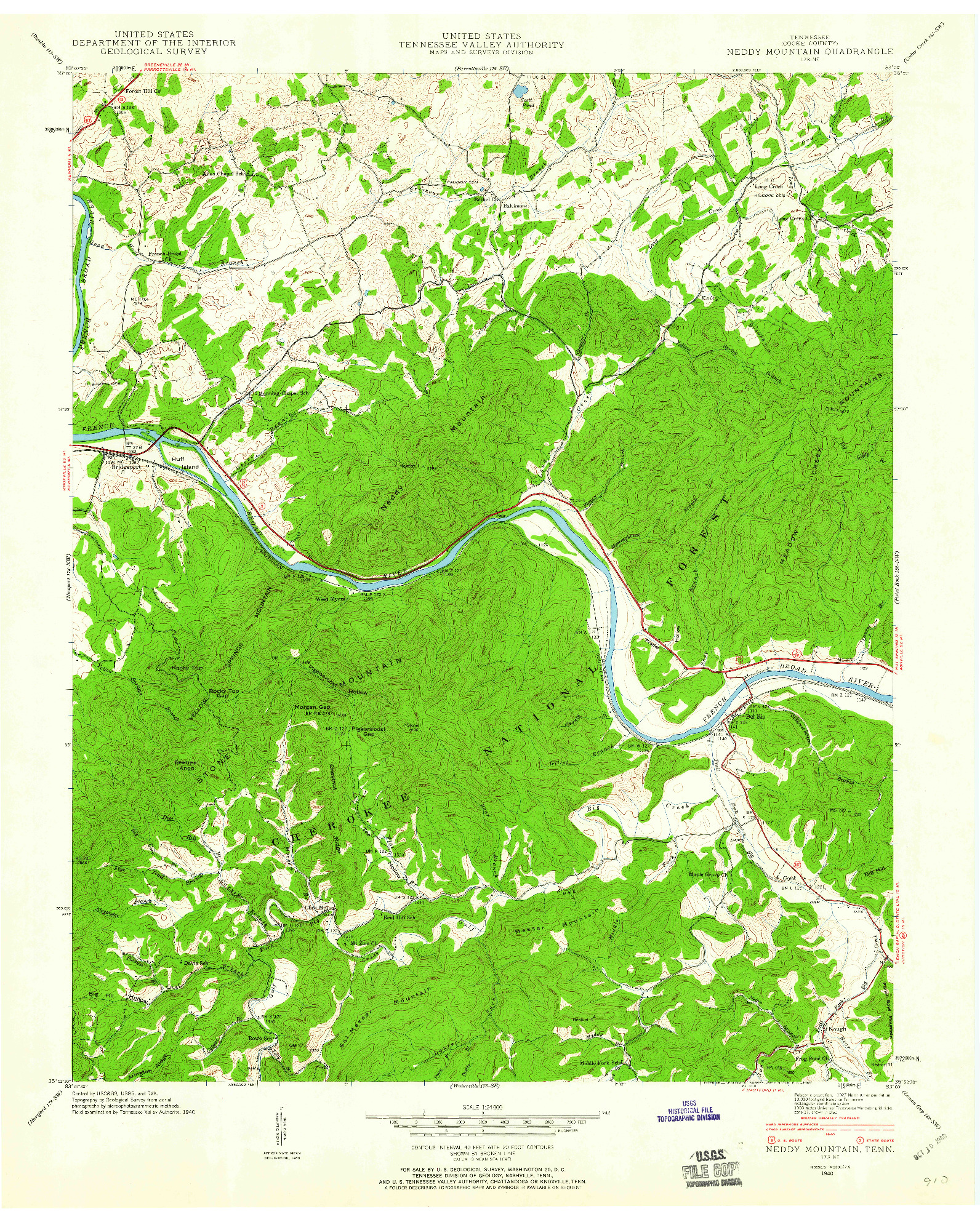 USGS 1:24000-SCALE QUADRANGLE FOR NEDDY MOUNTAIN, TN 1940