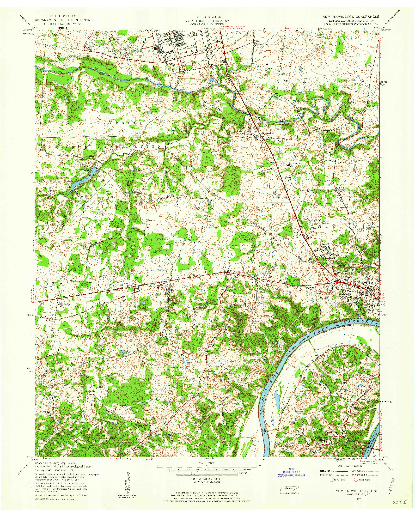 USGS 1:24000-SCALE QUADRANGLE FOR NEW PROVIDENCE, TN 1957
