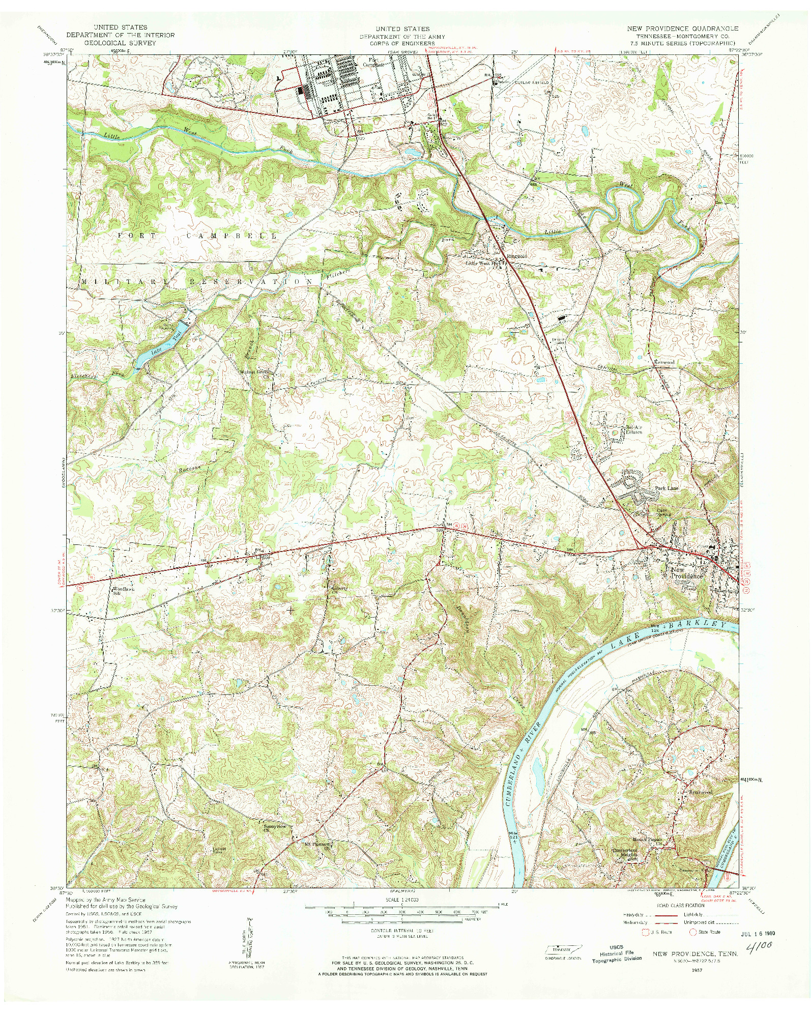 USGS 1:24000-SCALE QUADRANGLE FOR NEW PROVIDENCE, TN 1957