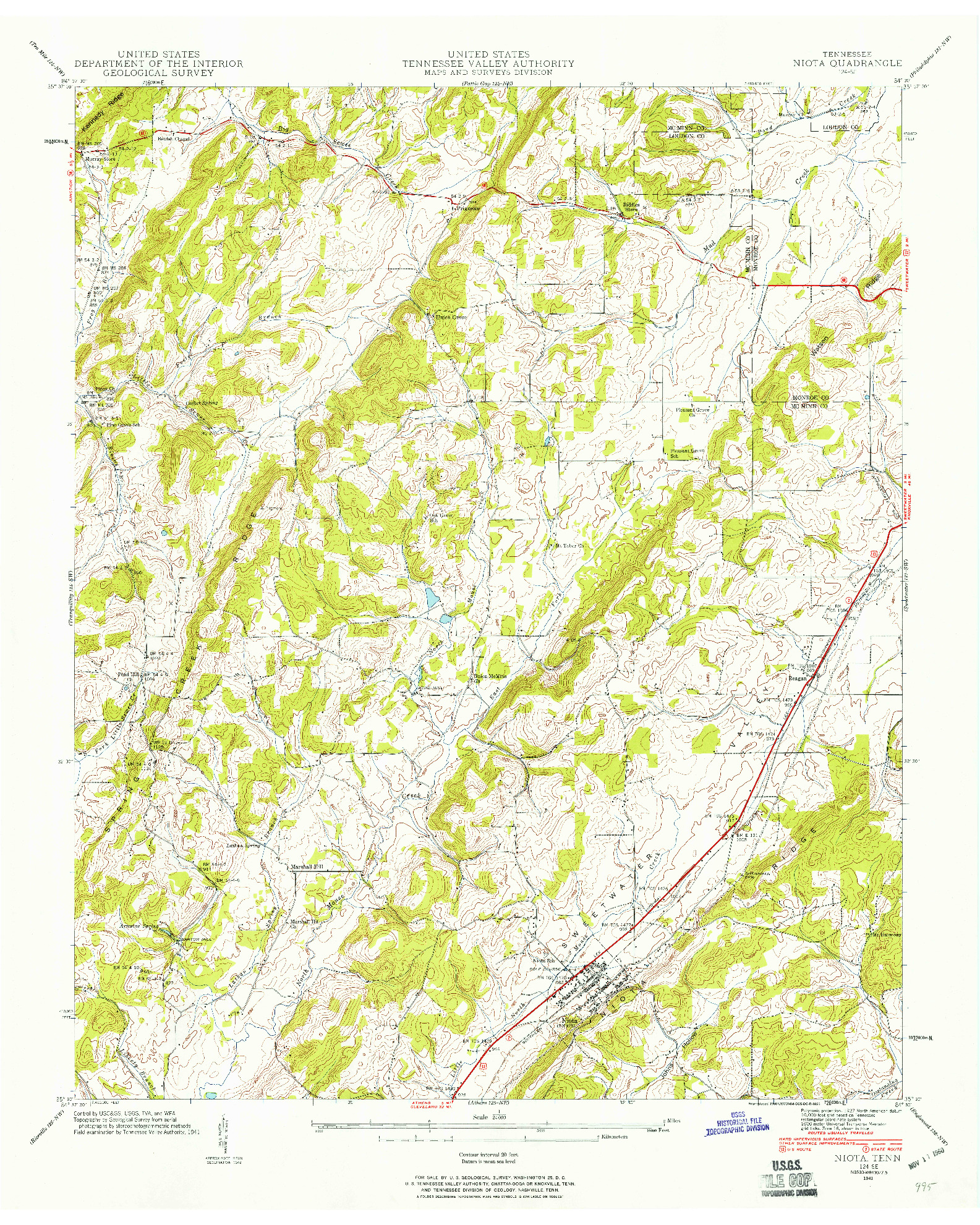 USGS 1:24000-SCALE QUADRANGLE FOR NIOTA, TN 1941