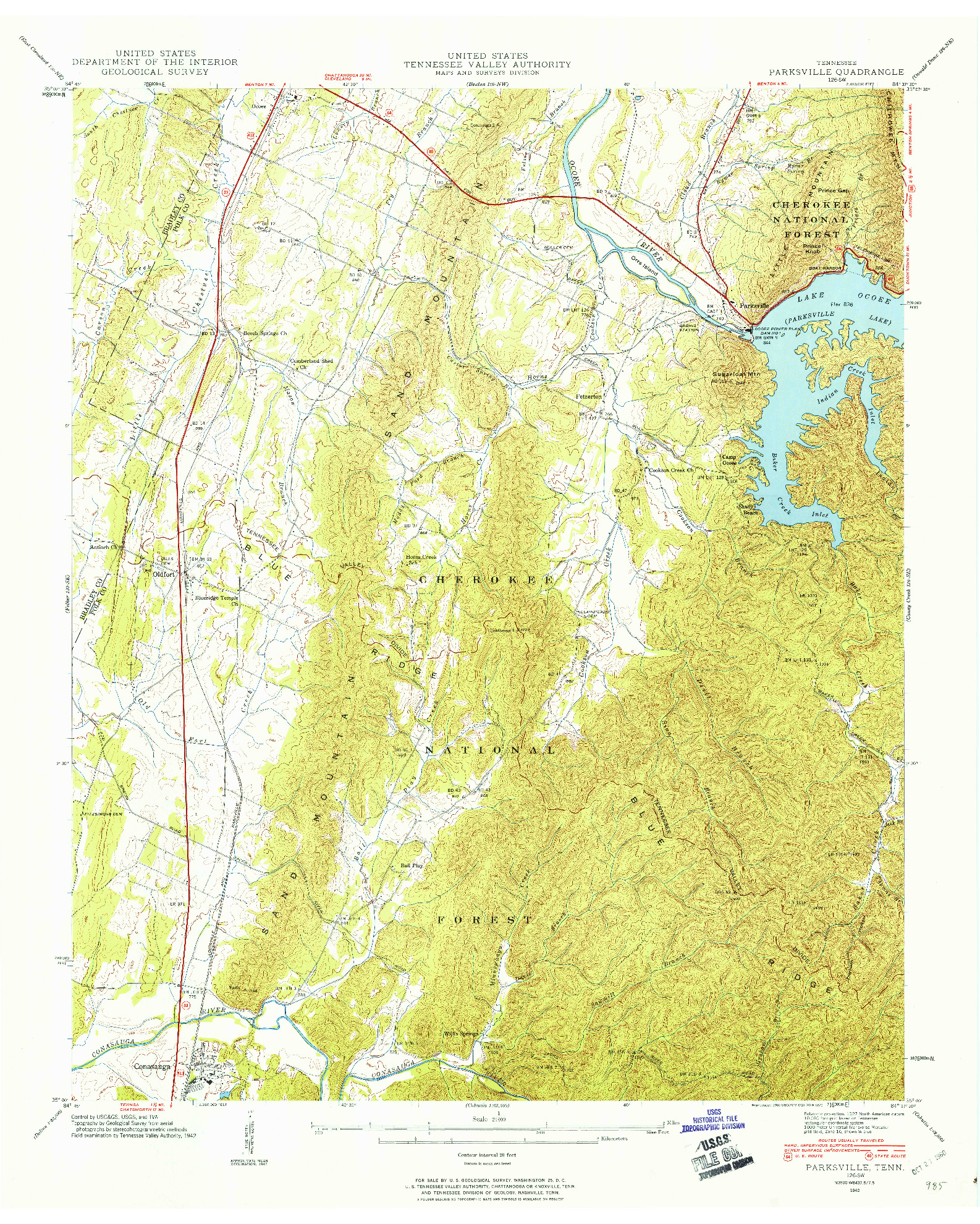 USGS 1:24000-SCALE QUADRANGLE FOR PARKSVILLE, TN 1942