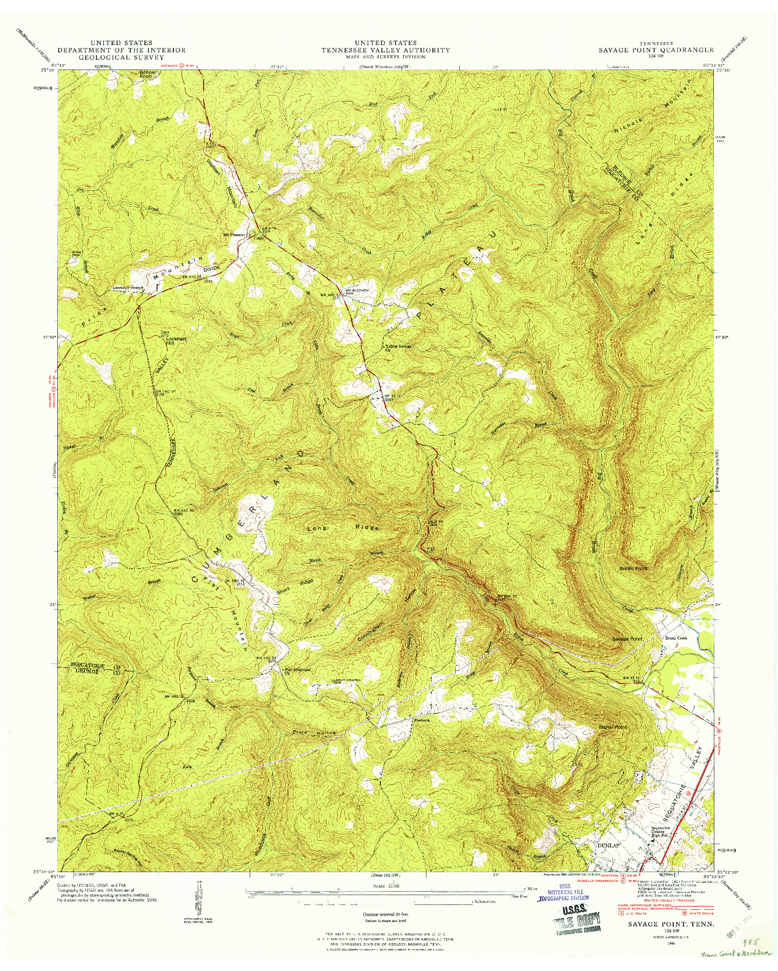 USGS 1:24000-SCALE QUADRANGLE FOR SAVAGE POINT, TN 1946