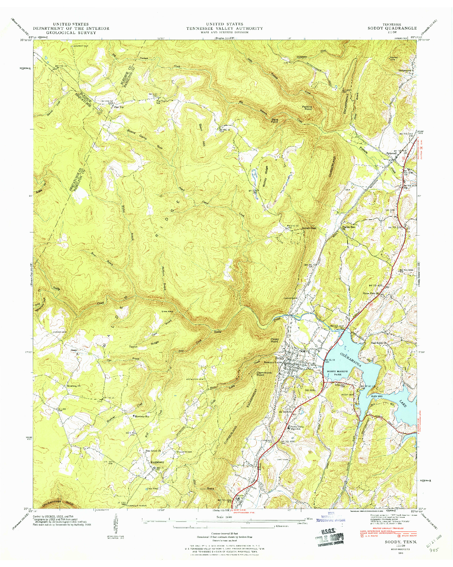 USGS 1:24000-SCALE QUADRANGLE FOR SODDY, TN 1946