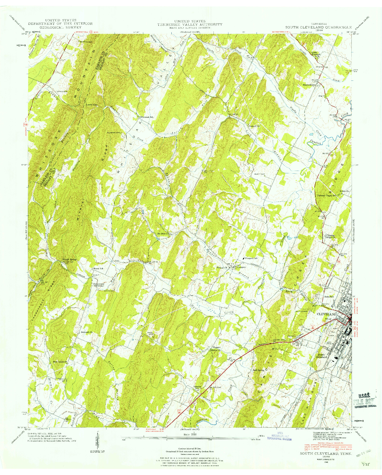USGS 1:24000-SCALE QUADRANGLE FOR SOUTH CLEVELAND, TN 1943