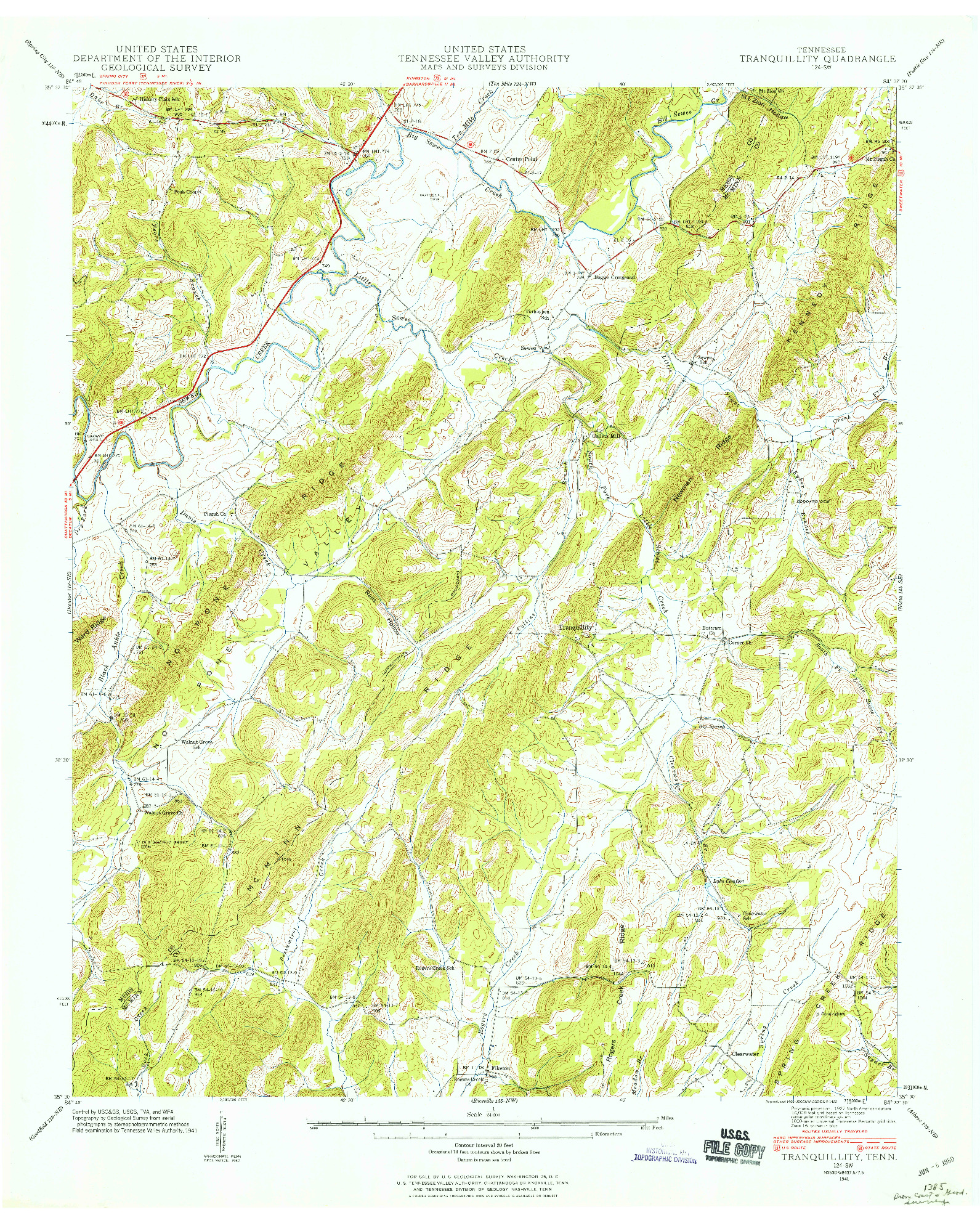 USGS 1:24000-SCALE QUADRANGLE FOR TRANQUILLITY, TN 1941