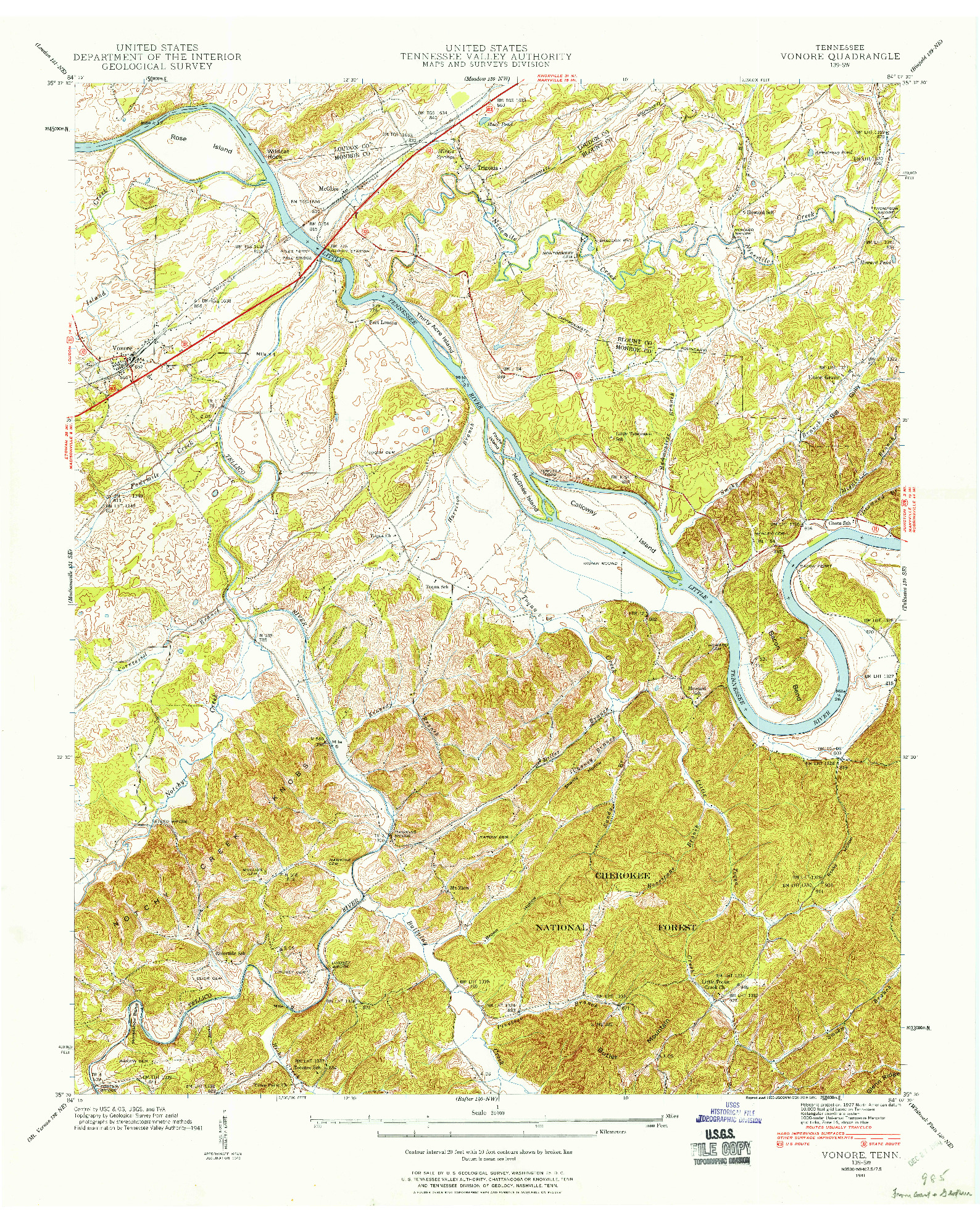 USGS 1:24000-SCALE QUADRANGLE FOR VONORE, TN 1941