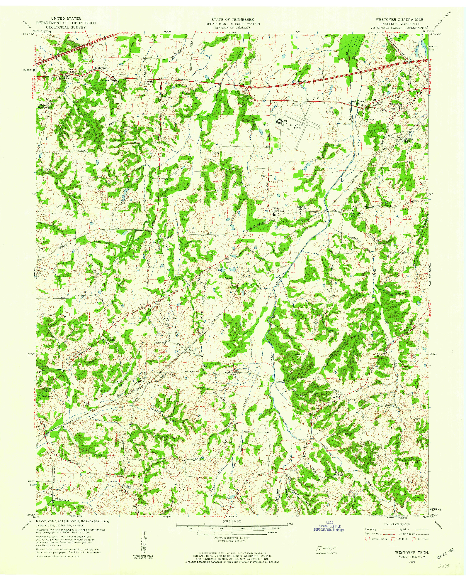 USGS 1:24000-SCALE QUADRANGLE FOR WESTOVER, TN 1959