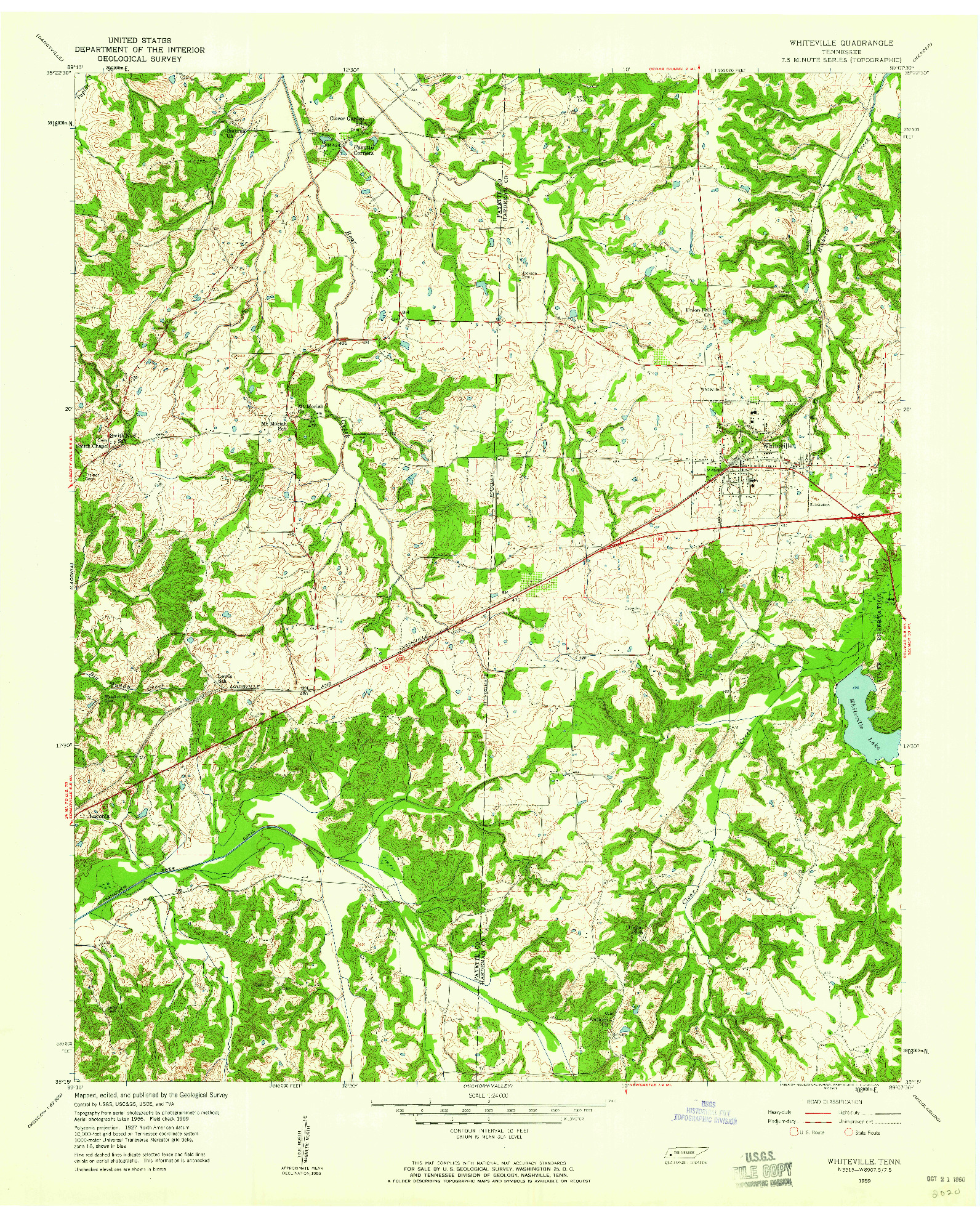 USGS 1:24000-SCALE QUADRANGLE FOR WHITEVILLE, TN 1959