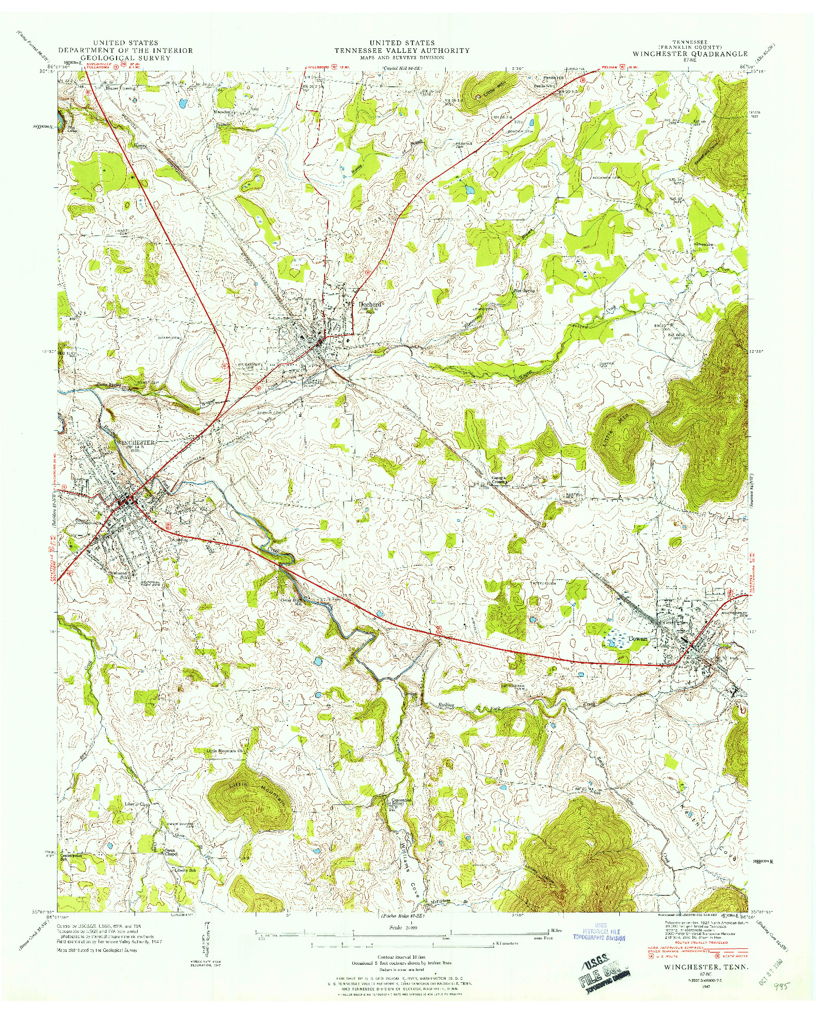 USGS 1:24000-SCALE QUADRANGLE FOR WINCHESTER, TN 1947