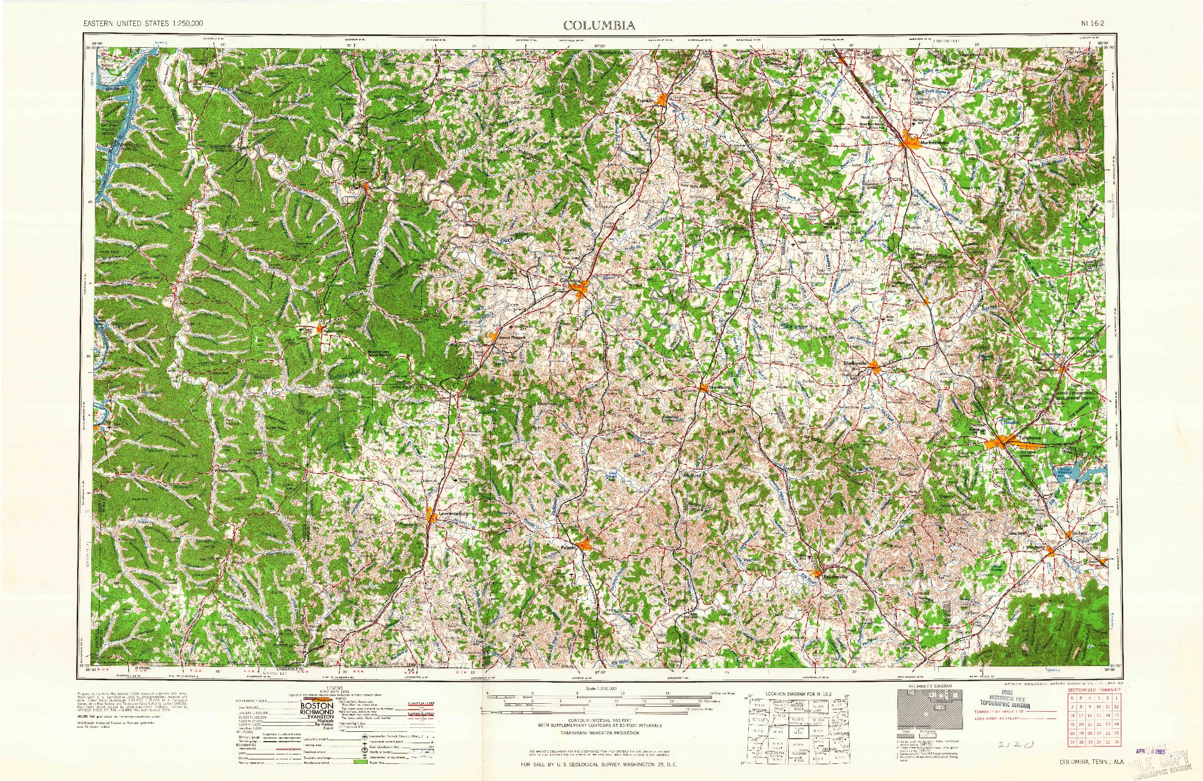 USGS 1:250000-SCALE QUADRANGLE FOR COLUMBIA, TN 1956