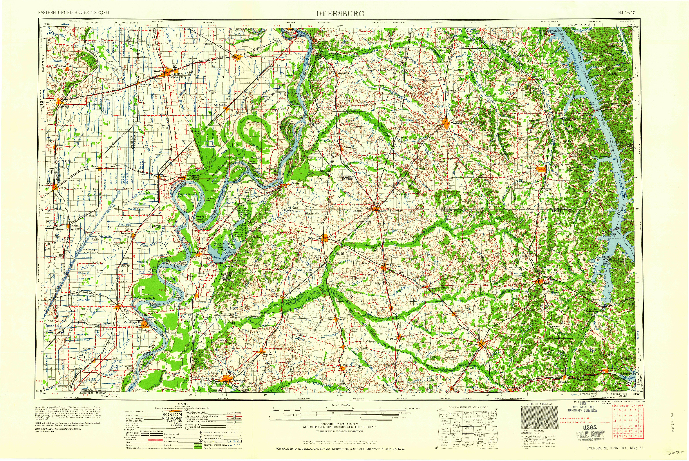 USGS 1:250000-SCALE QUADRANGLE FOR DYERSBURG, TN 1956