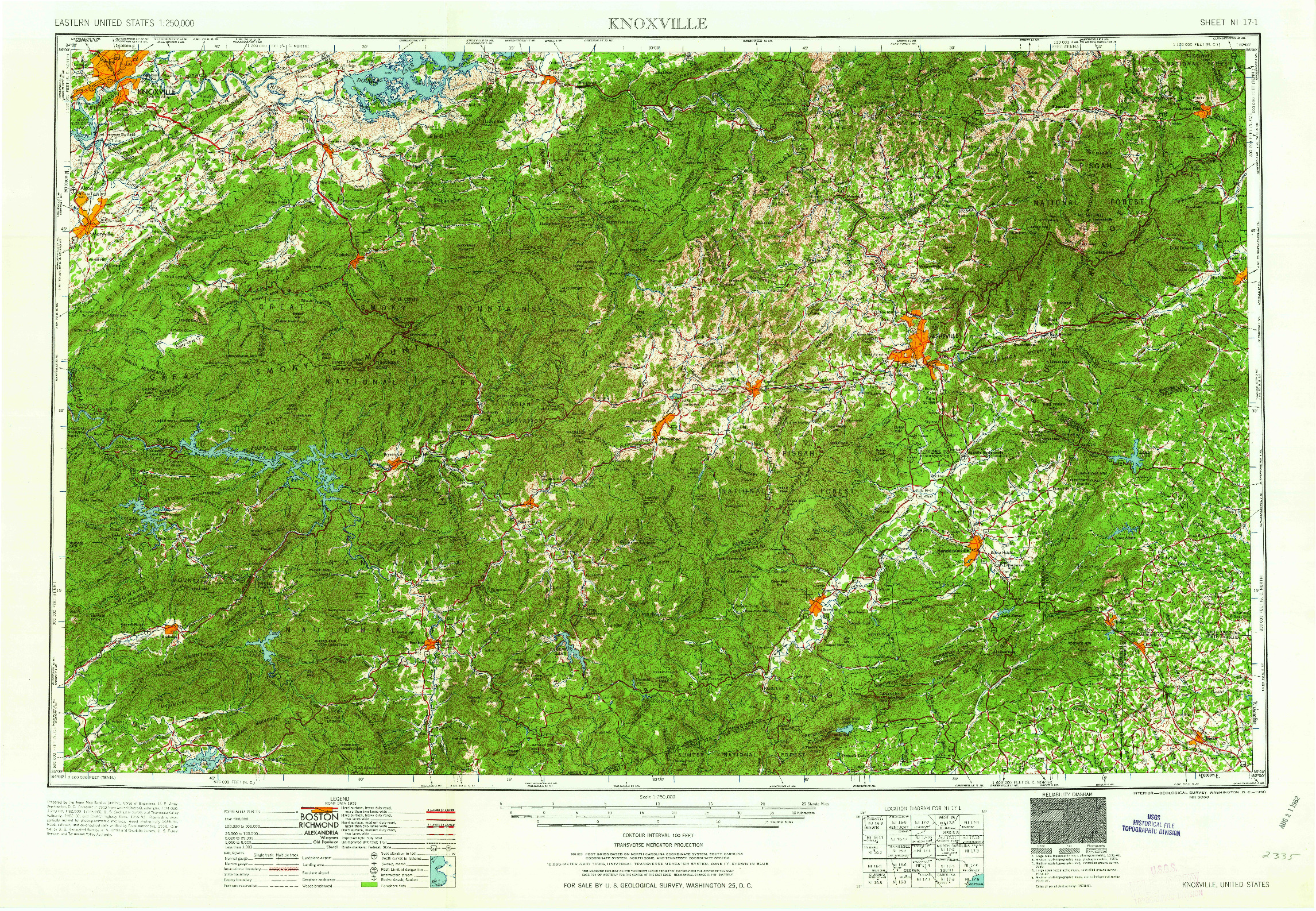 USGS 1:250000-SCALE QUADRANGLE FOR KNOXVILLE, TN 1960