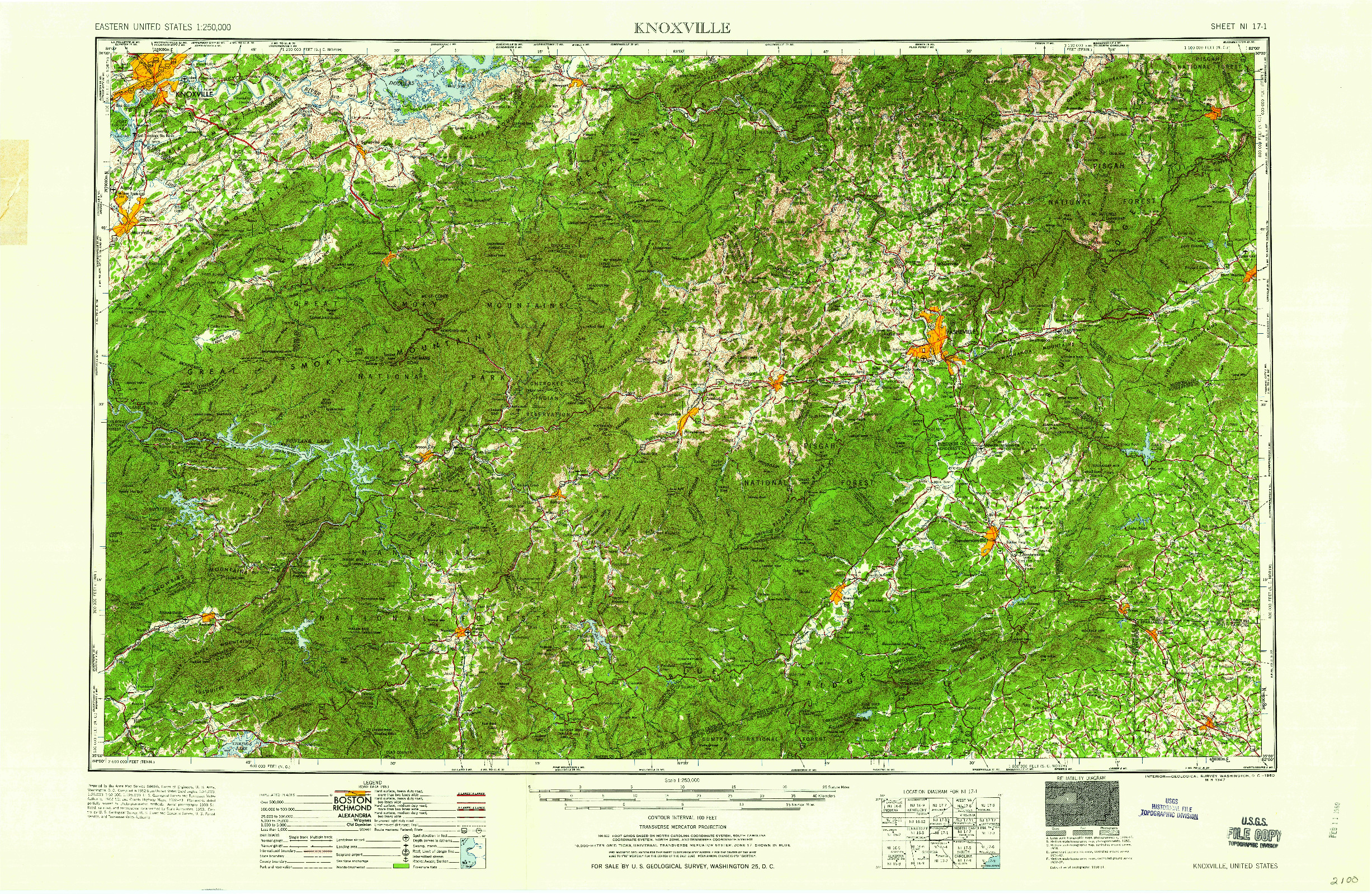 USGS 1:250000-SCALE QUADRANGLE FOR KNOXVILLE, TN 1960