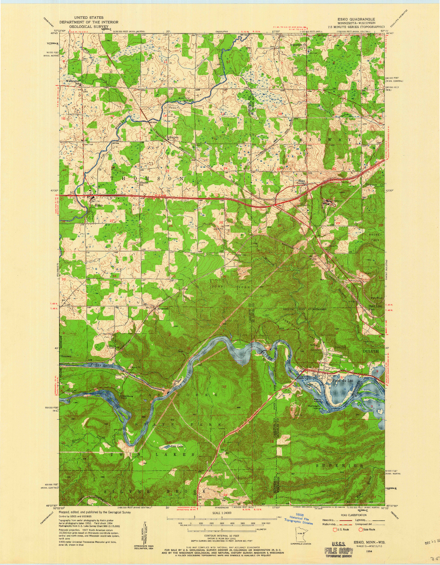 USGS 1:24000-SCALE QUADRANGLE FOR ESKO, MN 1954