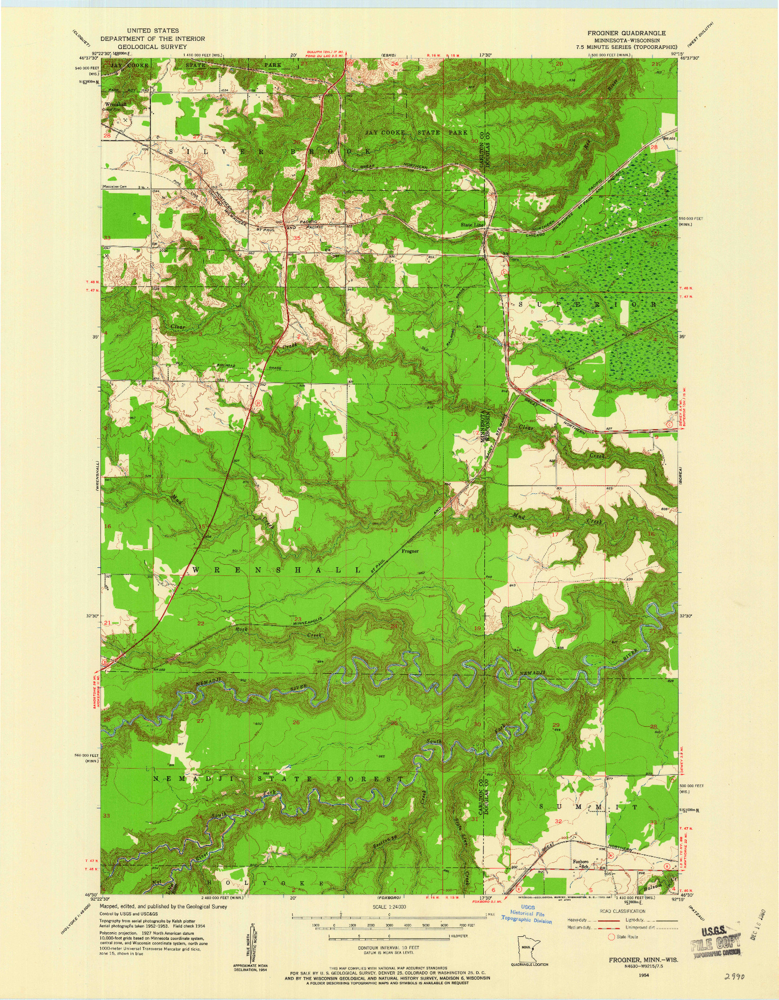 USGS 1:24000-SCALE QUADRANGLE FOR FROGNER, MN 1954