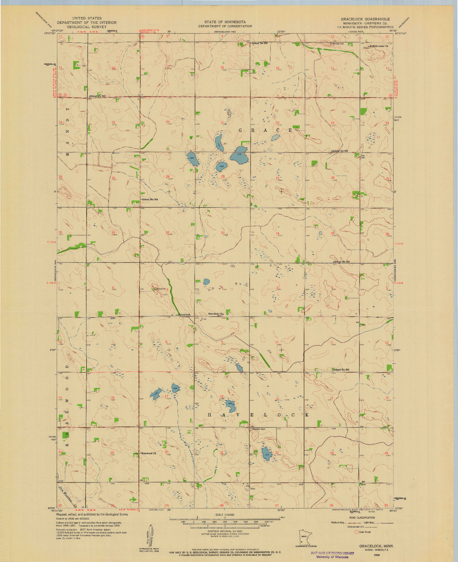 USGS 1:24000-SCALE QUADRANGLE FOR GRACELOCK, MN 1958