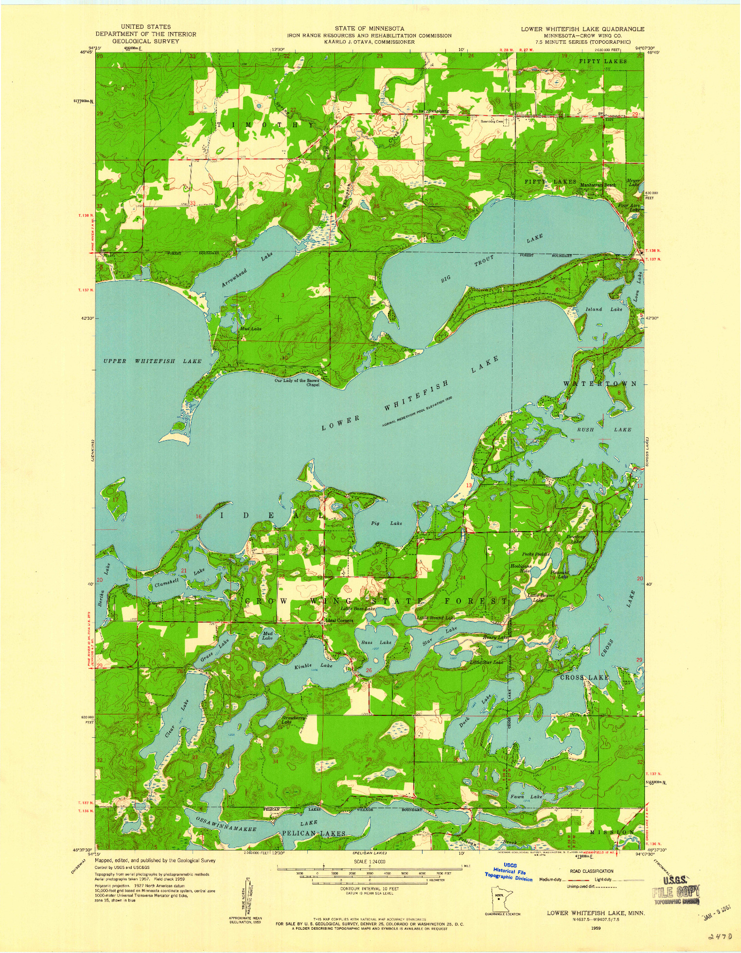 USGS 1:24000-SCALE QUADRANGLE FOR LOWER WHITEFISH LAKE, MN 1959