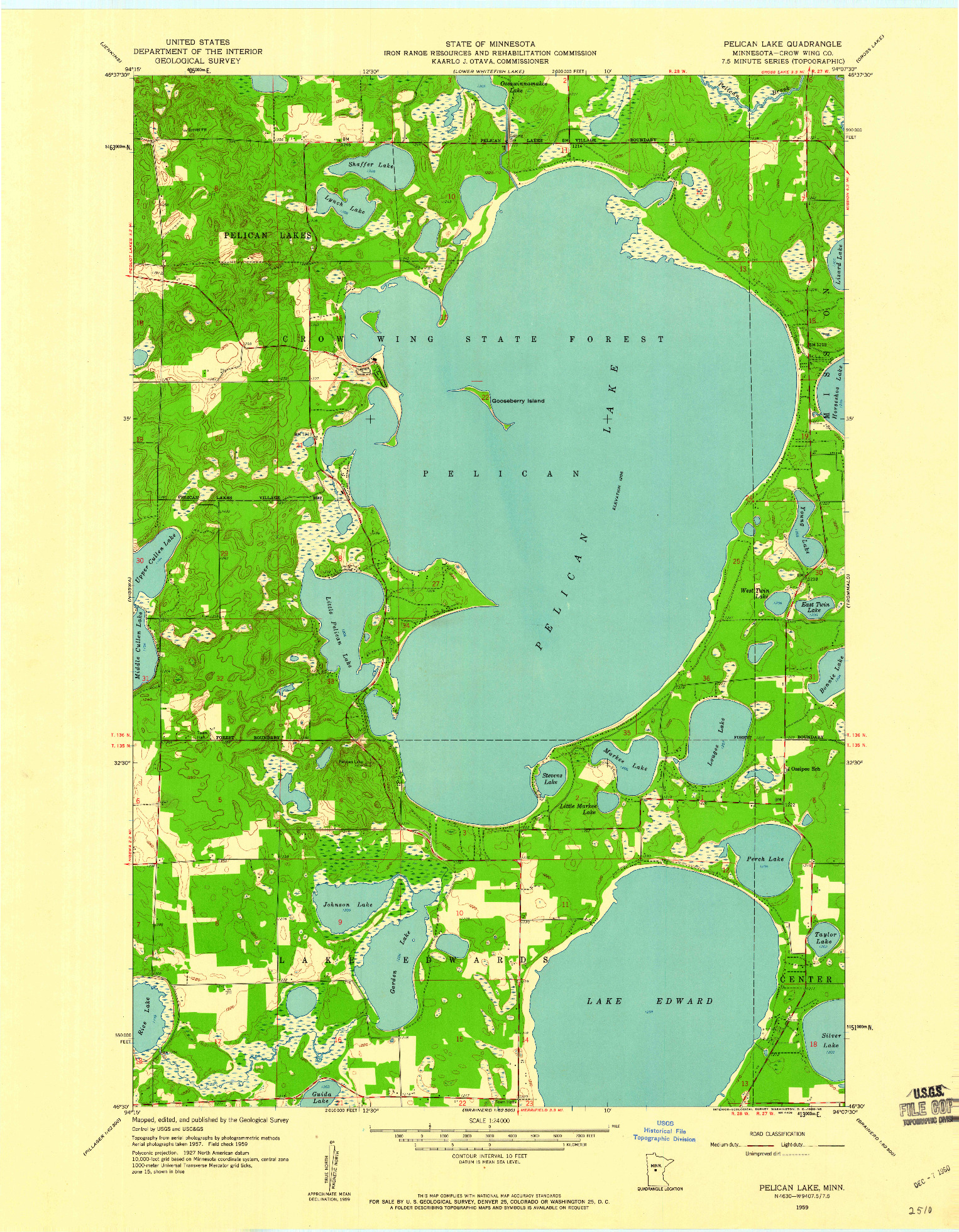 USGS 1:24000-SCALE QUADRANGLE FOR PELICAN LAKE, MN 1959