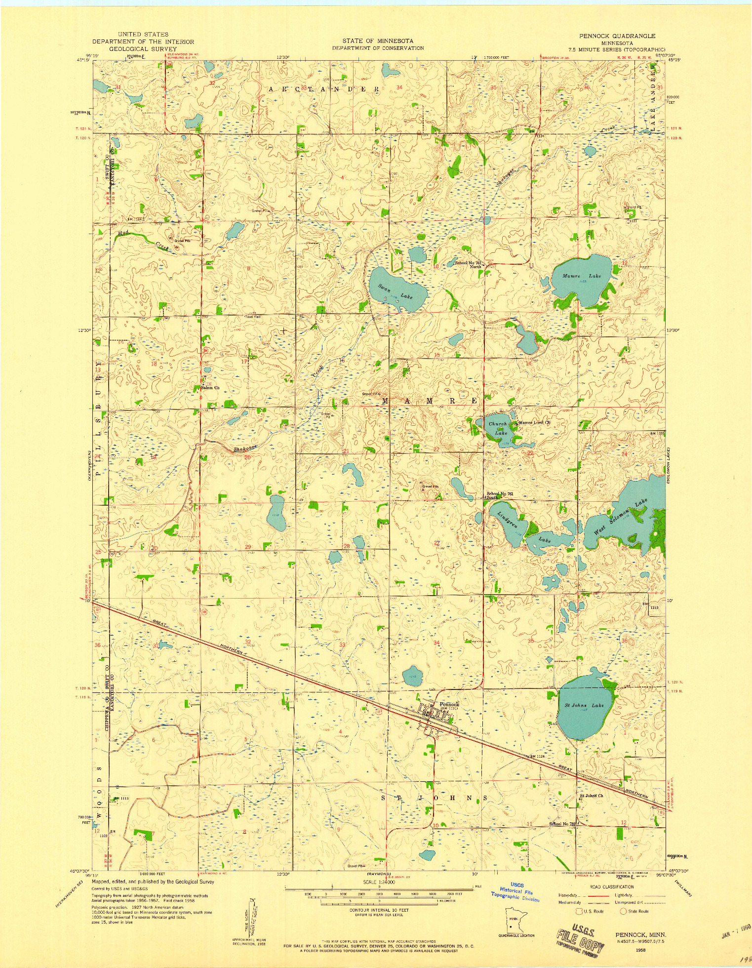 USGS 1:24000-SCALE QUADRANGLE FOR PENNOCK, MN 1958