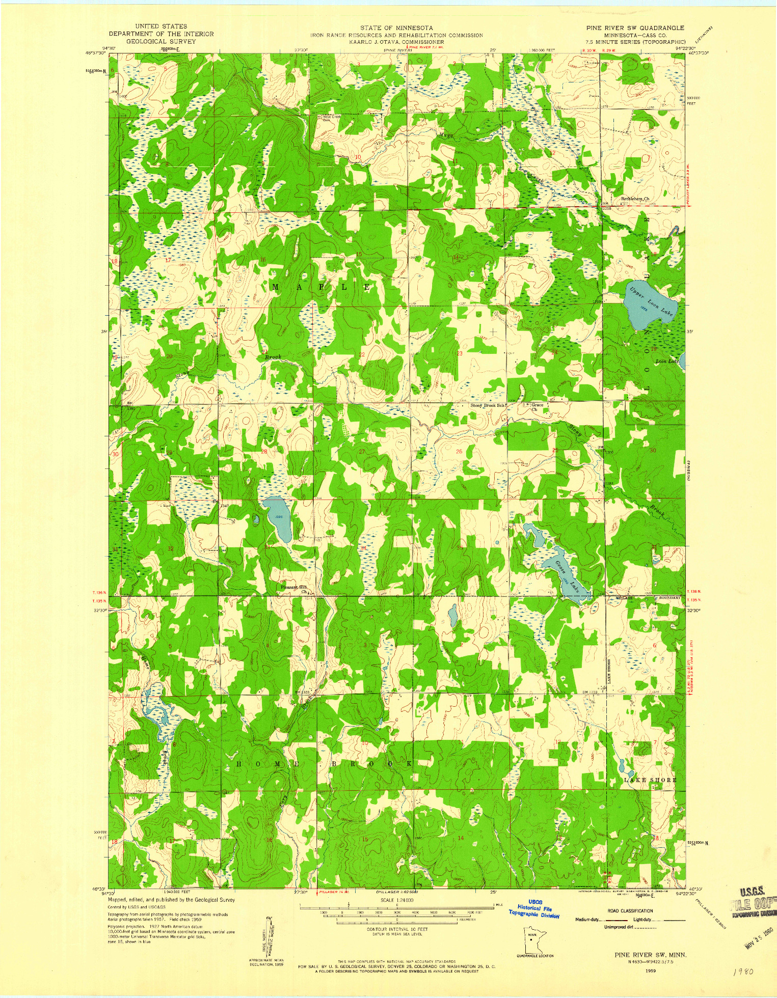 USGS 1:24000-SCALE QUADRANGLE FOR PINE RIVER SW, MN 1959