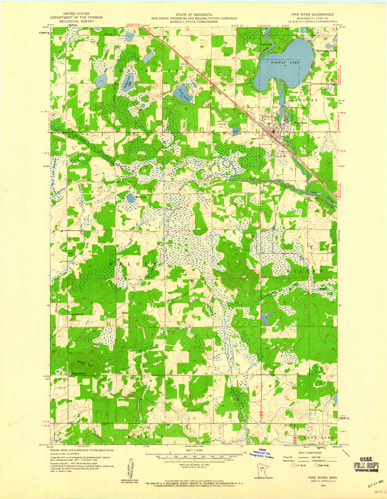 USGS 1:24000-SCALE QUADRANGLE FOR PINE RIVER, MN 1959