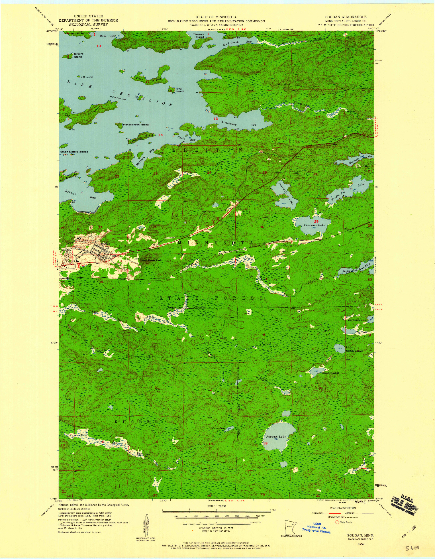 USGS 1:24000-SCALE QUADRANGLE FOR SOUDAN, MN 1956