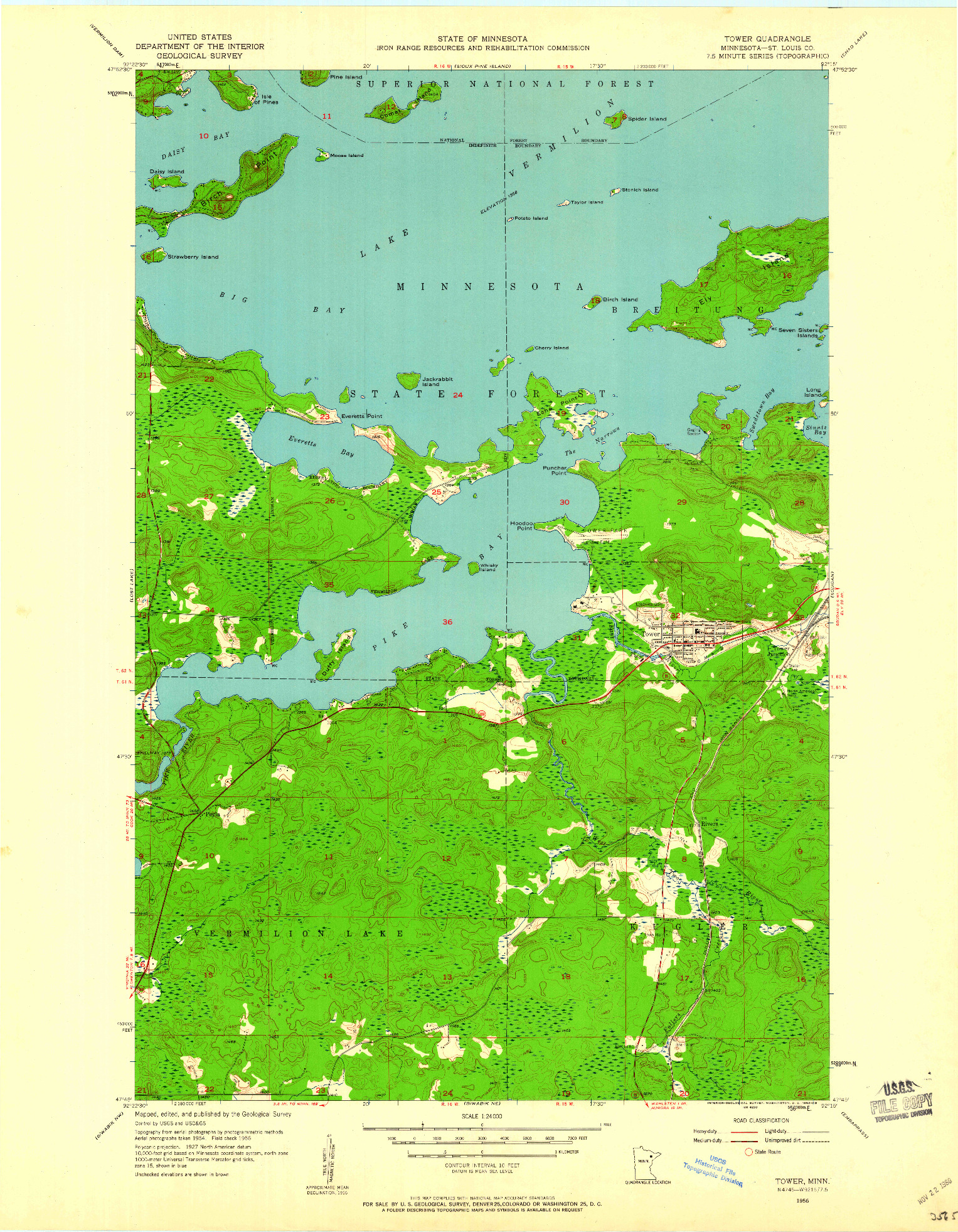 USGS 1:24000-SCALE QUADRANGLE FOR TOWER, MN 1956