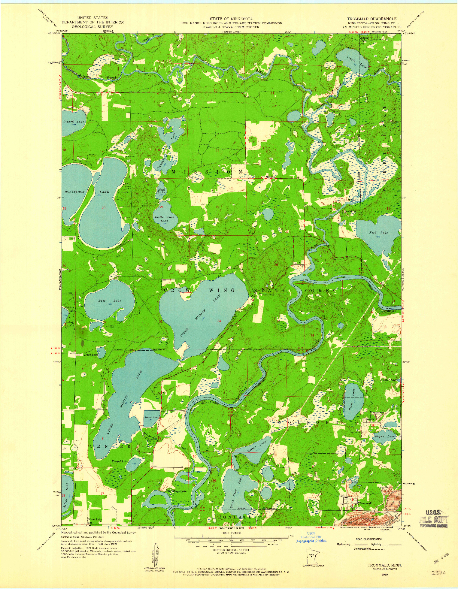 USGS 1:24000-SCALE QUADRANGLE FOR TROMMALD, MN 1959