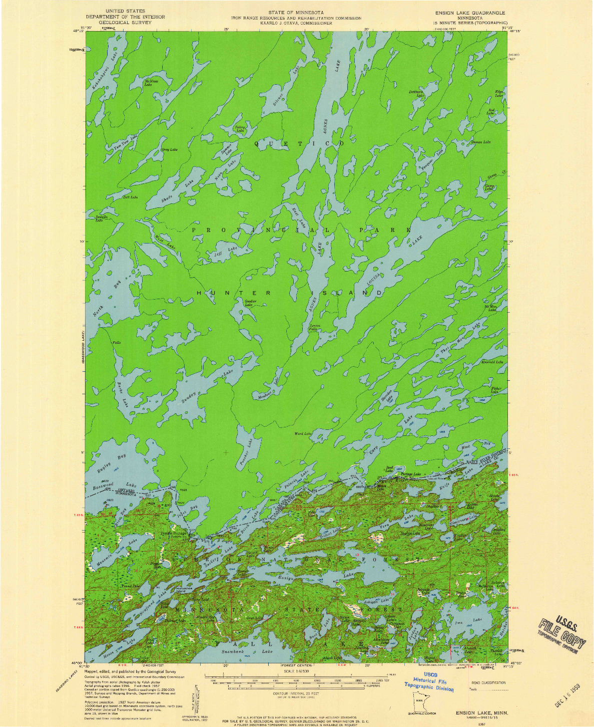 USGS 1:62500-SCALE QUADRANGLE FOR ENSIGN LAKE, MN 1957