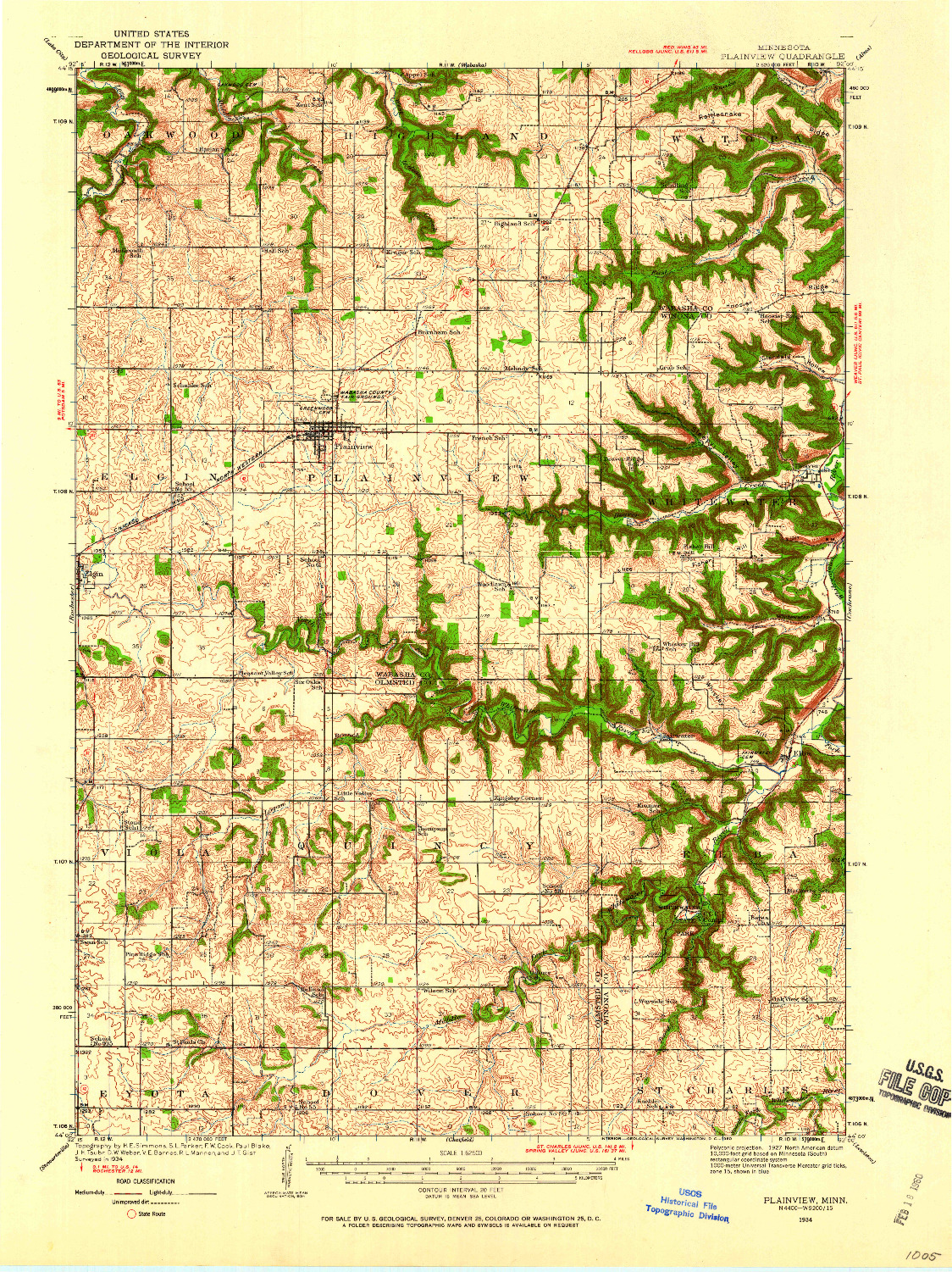 USGS 1:62500-SCALE QUADRANGLE FOR PLAINVIEW, MN 1934