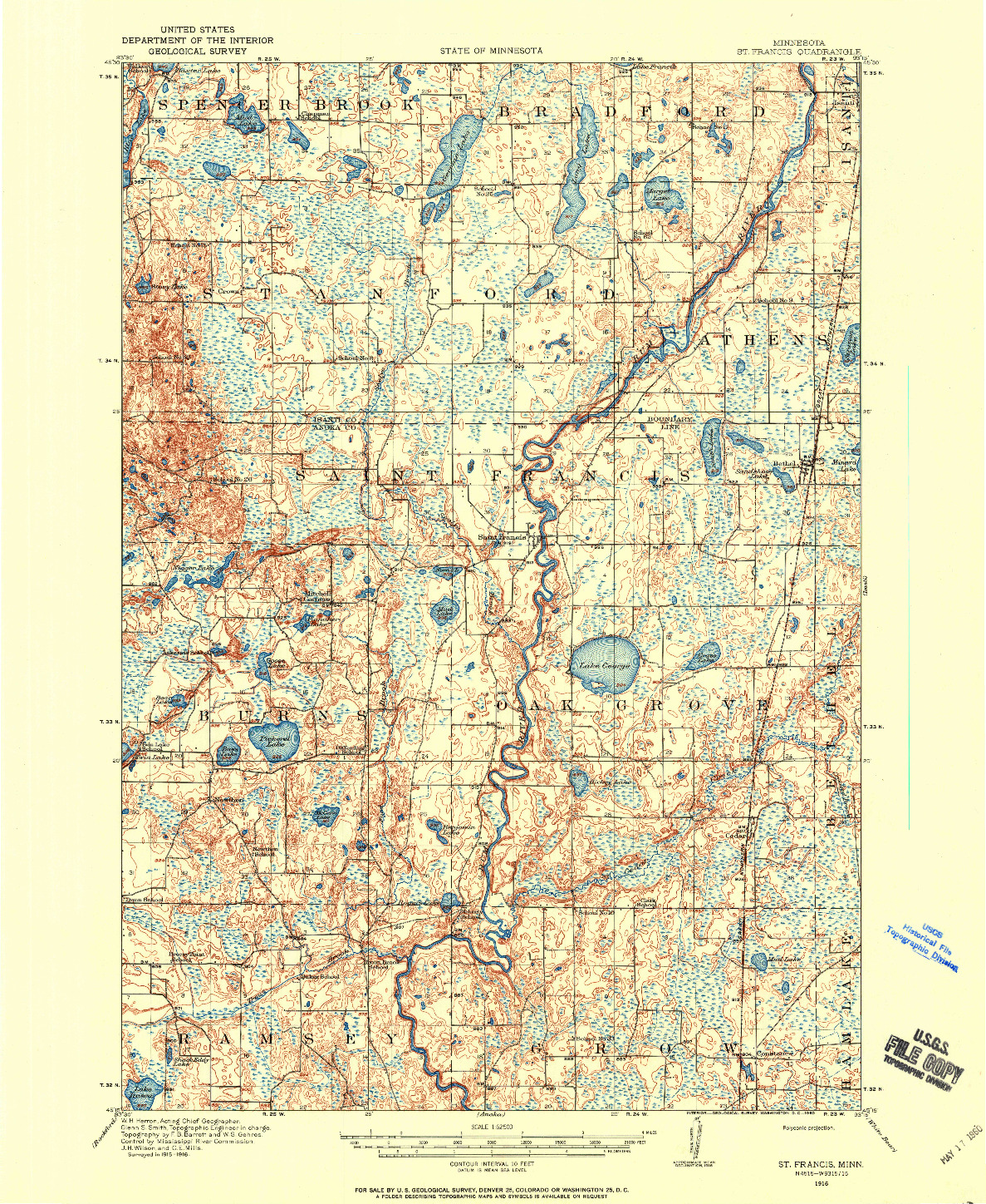 USGS 1:62500-SCALE QUADRANGLE FOR ST. FRANCIS, MN 1916