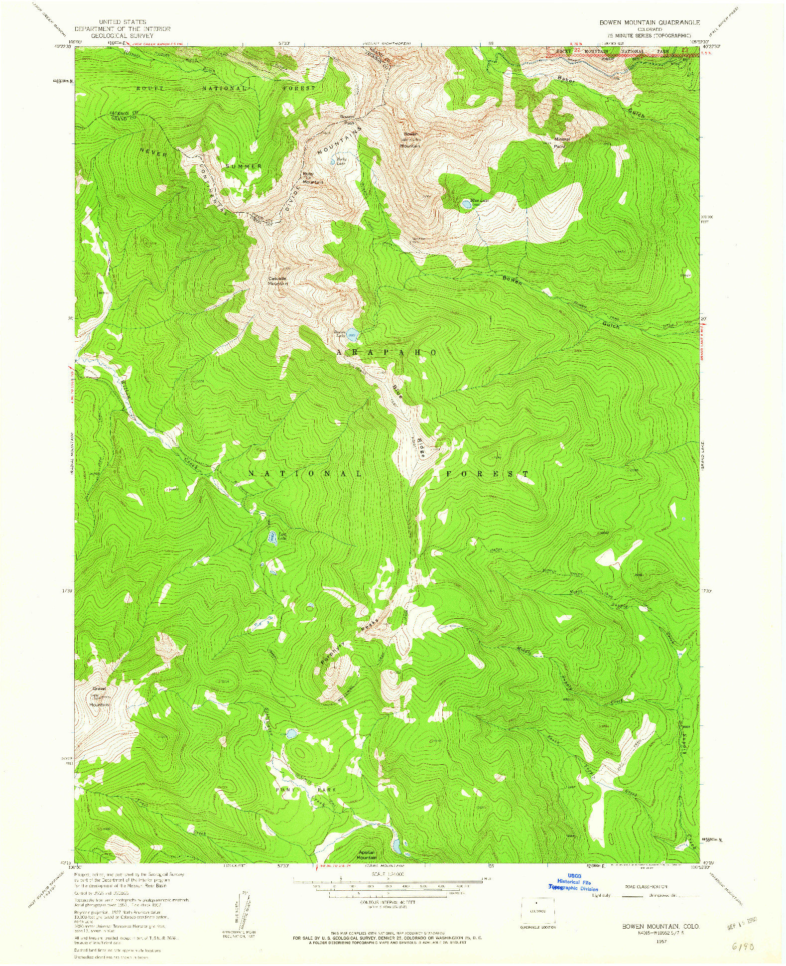 USGS 1:24000-SCALE QUADRANGLE FOR BOWEN MOUNTAIN, CO 1957