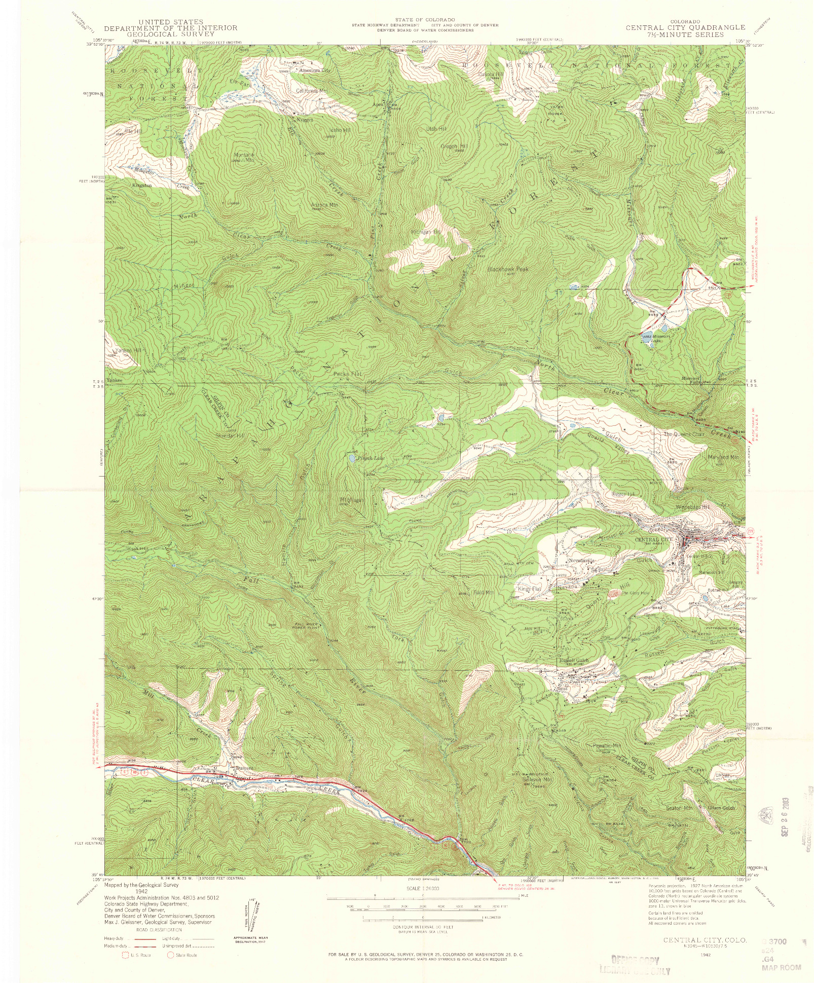USGS 1:24000-SCALE QUADRANGLE FOR CENTRAL CITY, CO 1942