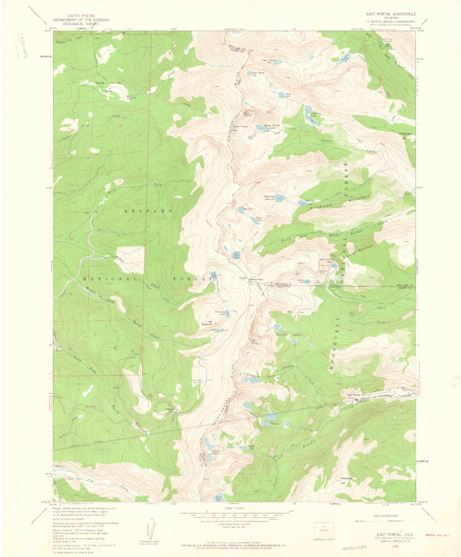 USGS 1:24000-SCALE QUADRANGLE FOR EAST PORTAL, CO 1958