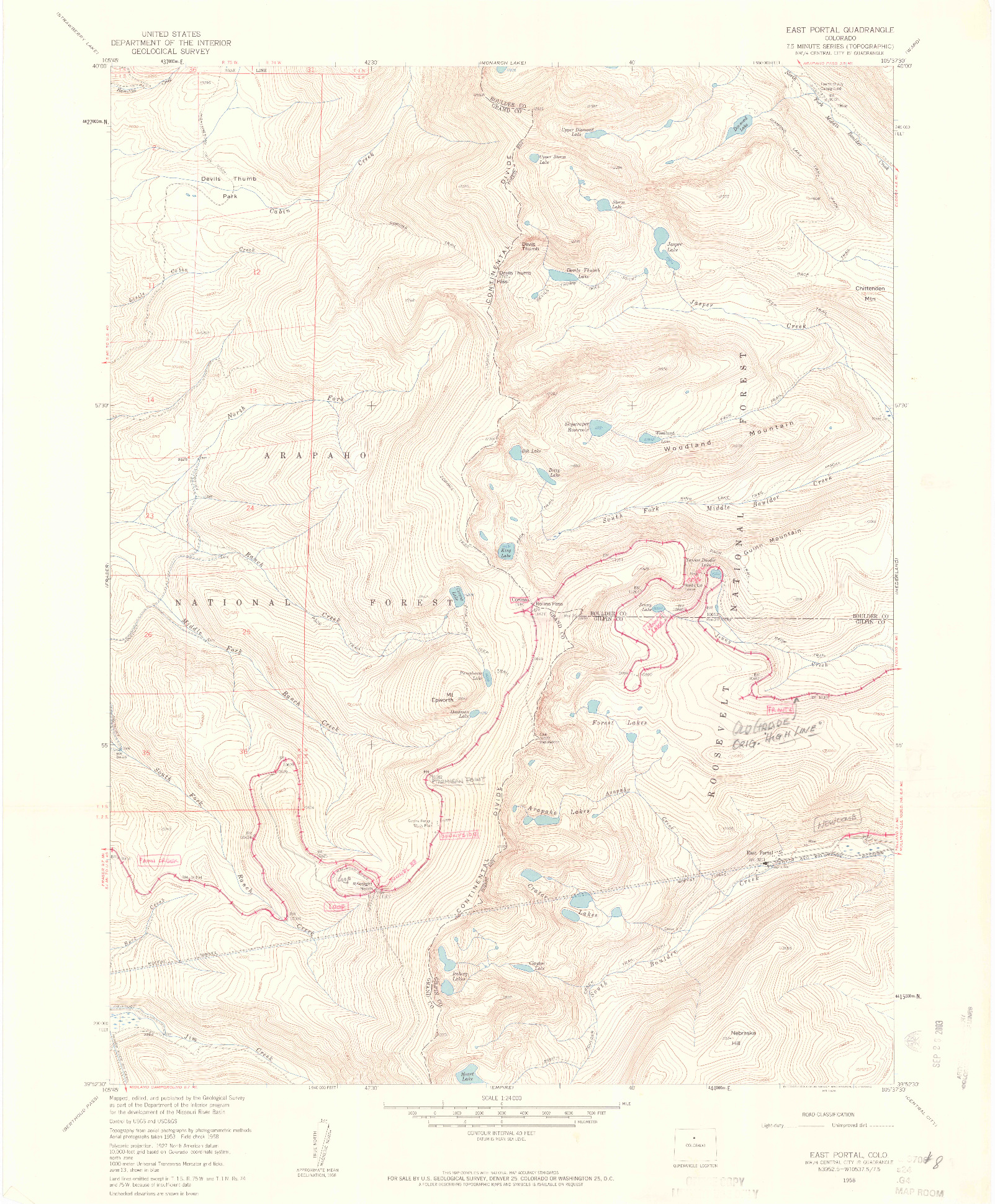 USGS 1:24000-SCALE QUADRANGLE FOR EAST PORTAL, CO 1958