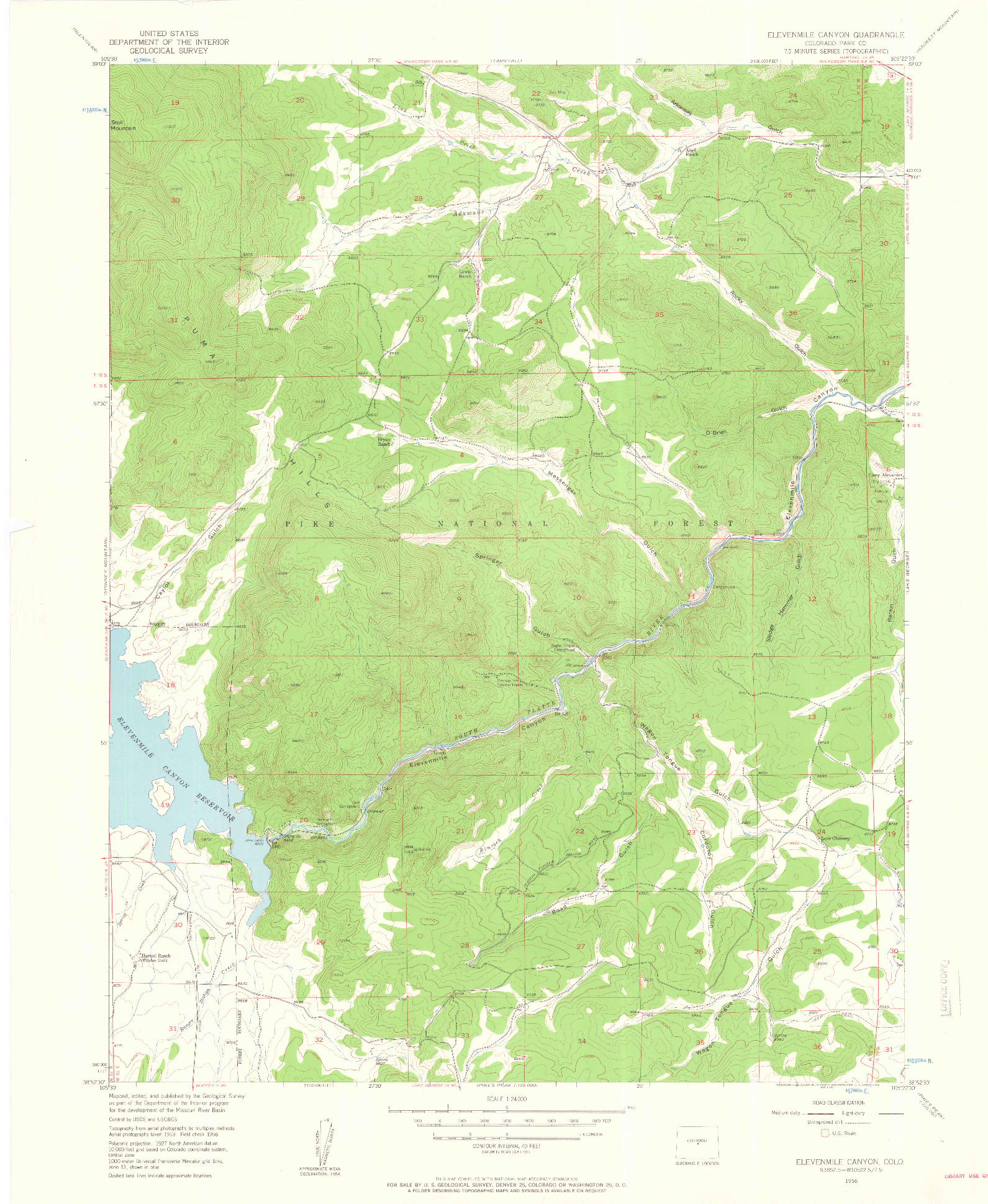 USGS 1:24000-SCALE QUADRANGLE FOR ELEVENMILE CANYON, CO 1956