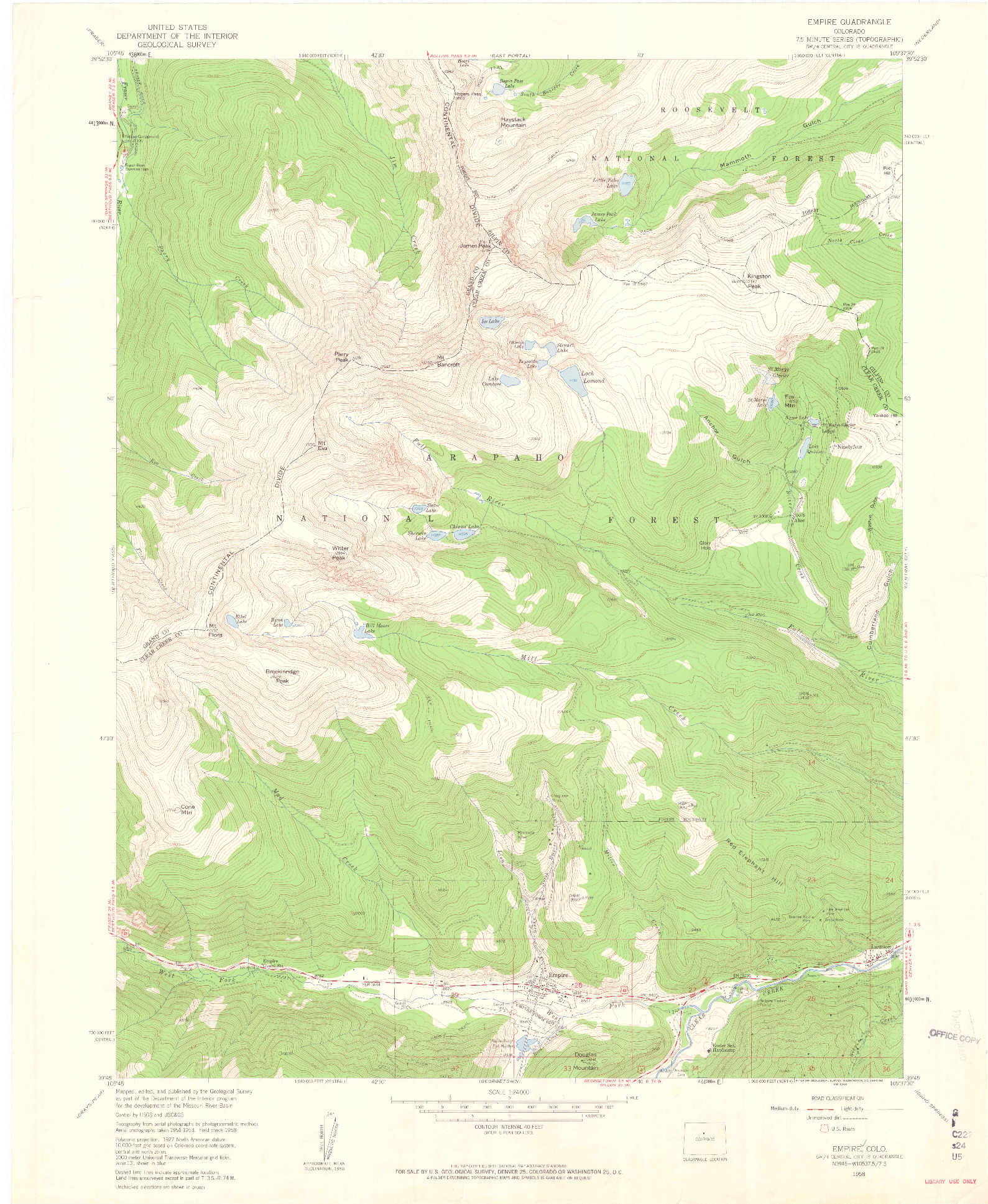 USGS 1:24000-SCALE QUADRANGLE FOR EMPIRE, CO 1958