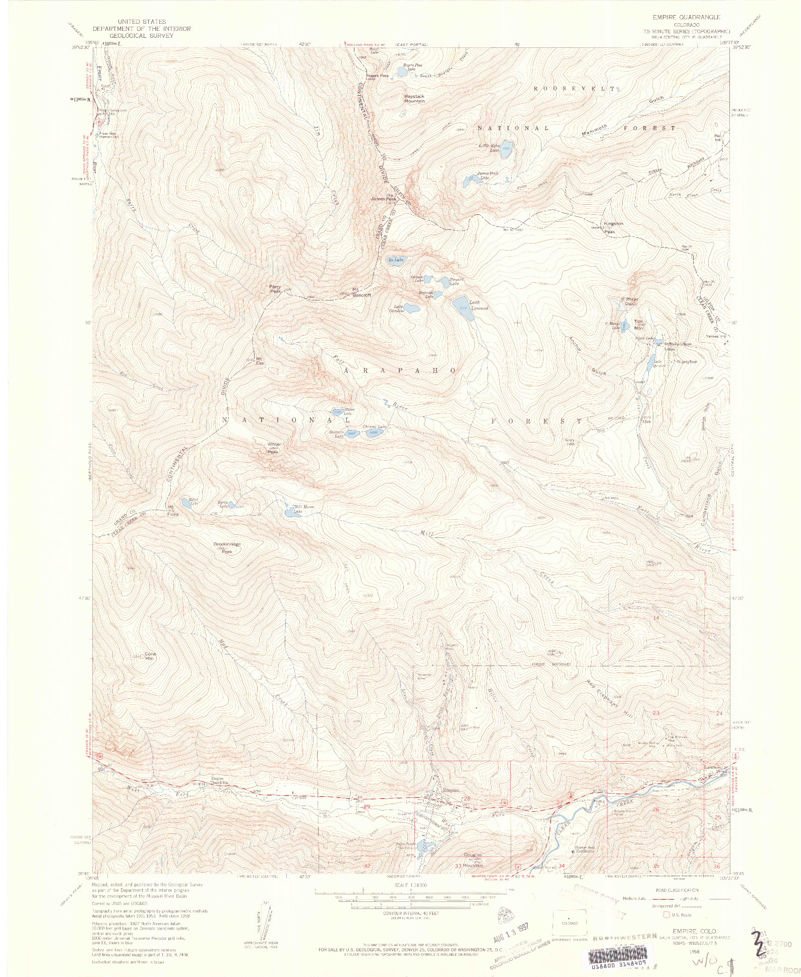 USGS 1:24000-SCALE QUADRANGLE FOR EMPIRE, CO 1958