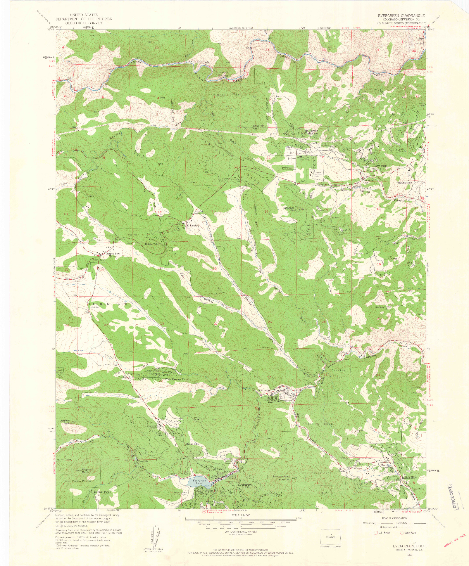 USGS 1:24000-SCALE QUADRANGLE FOR EVERGREEN, CO 1960